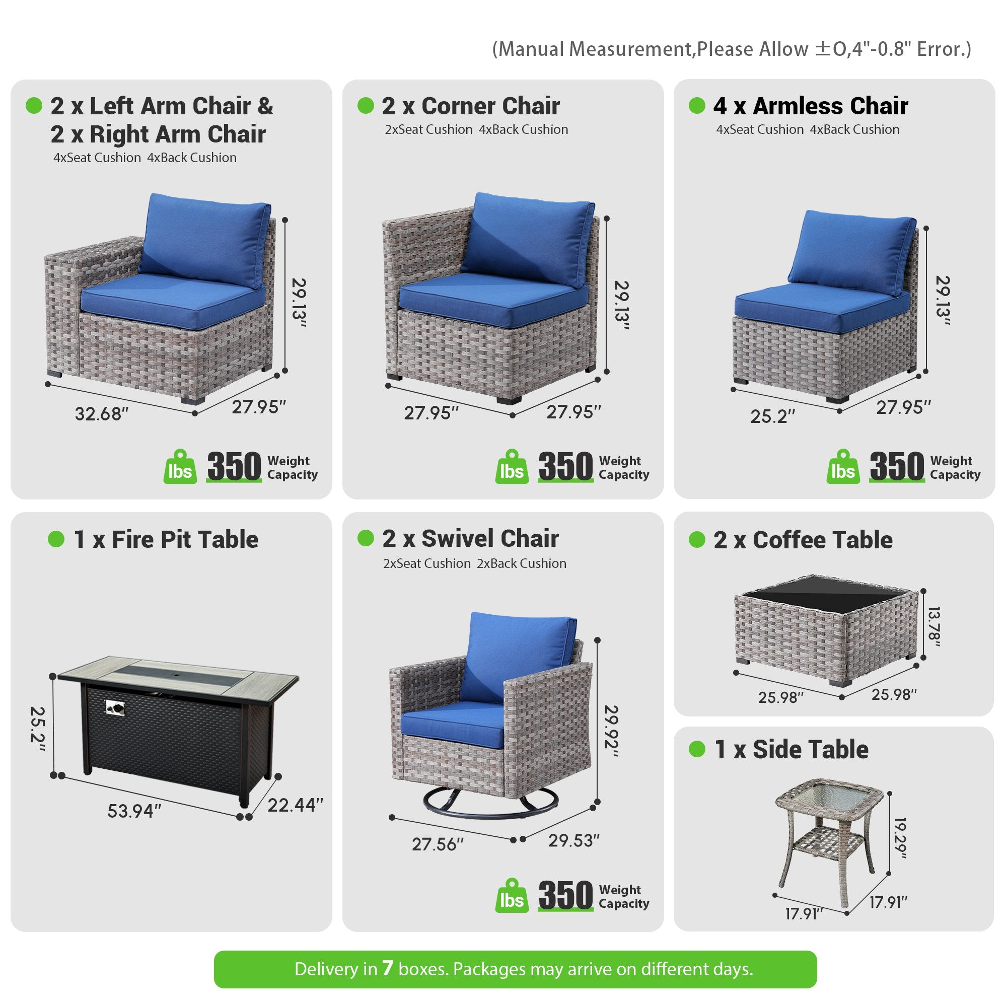 OVIOS Outdoor Patio Furniture Set with Fire Pit Table Wide Armrest Chairs and Rocking Chairs
