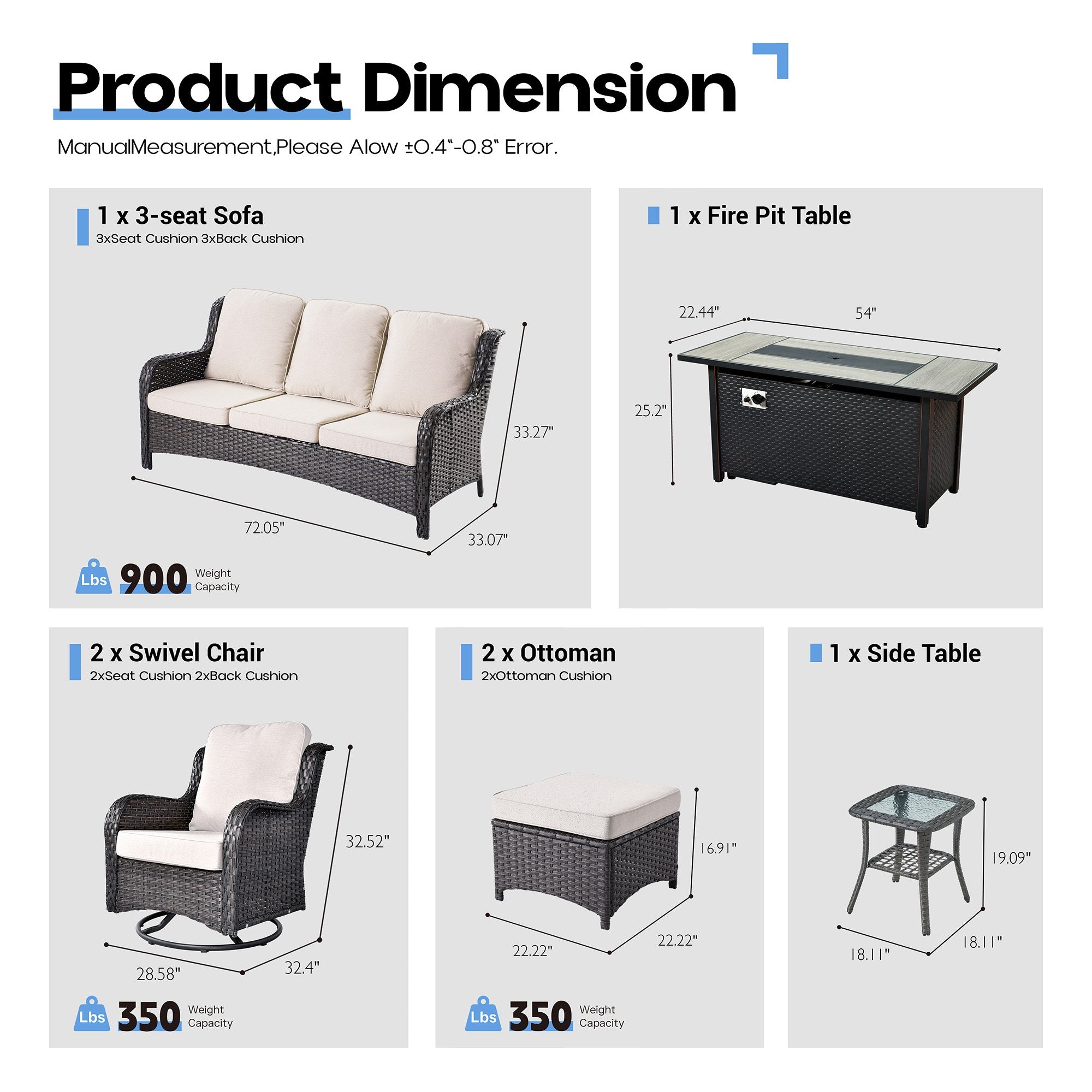 OVIOS Outdoor Wicker Patio Furniture Set with Fire Pit Table