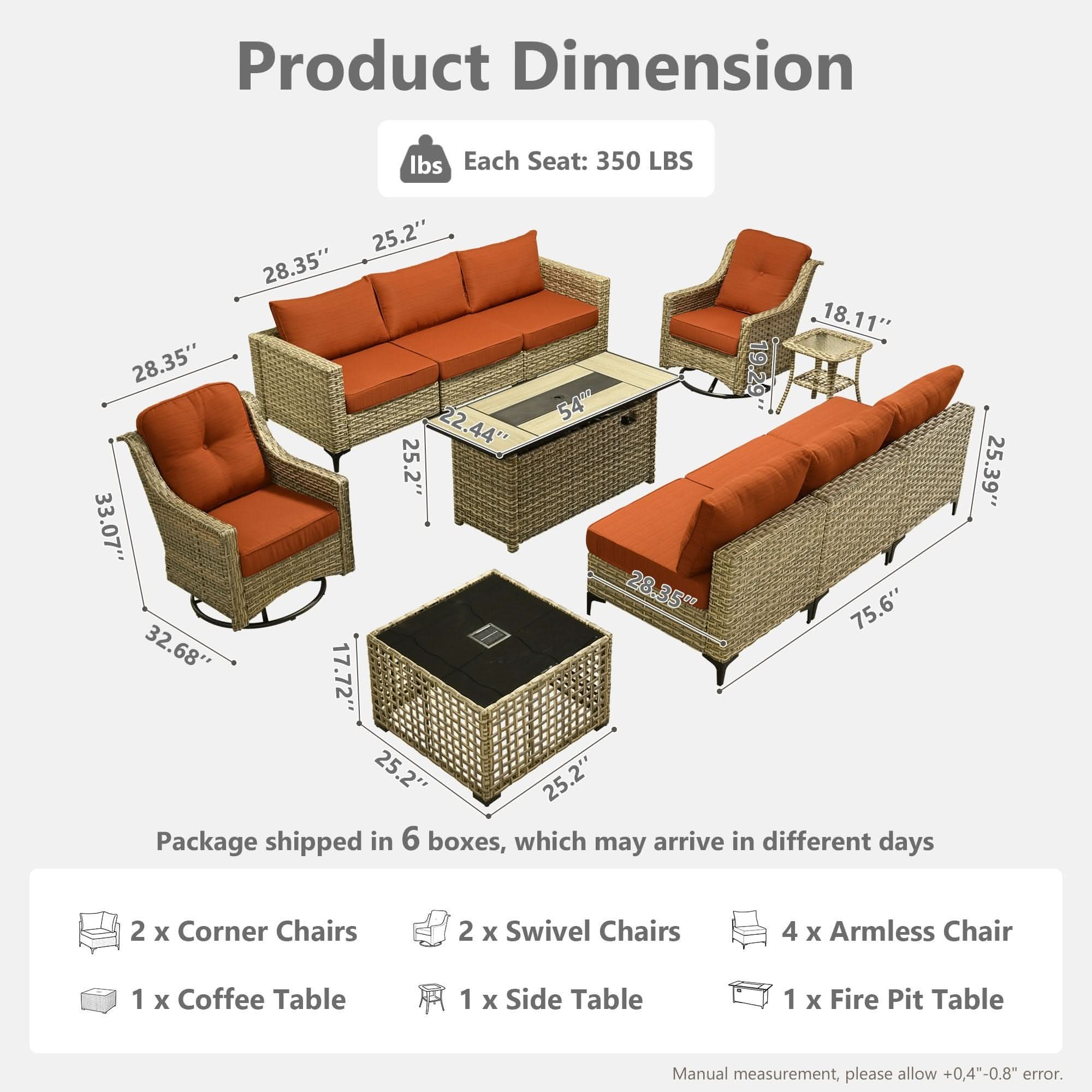 OVIOS Wicker Patio Conversation Set with Fire Pit Table