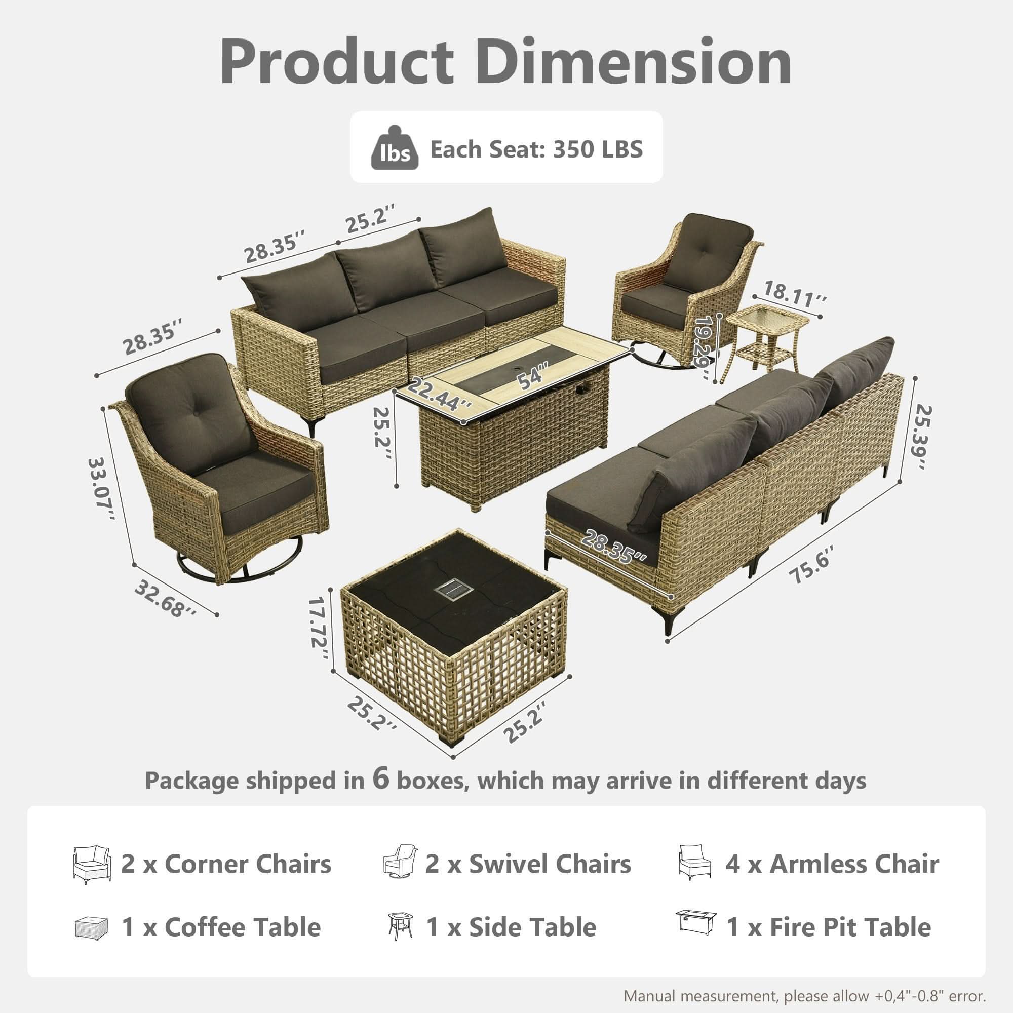 OVIOS Wicker Patio Conversation Set with Fire Pit Table