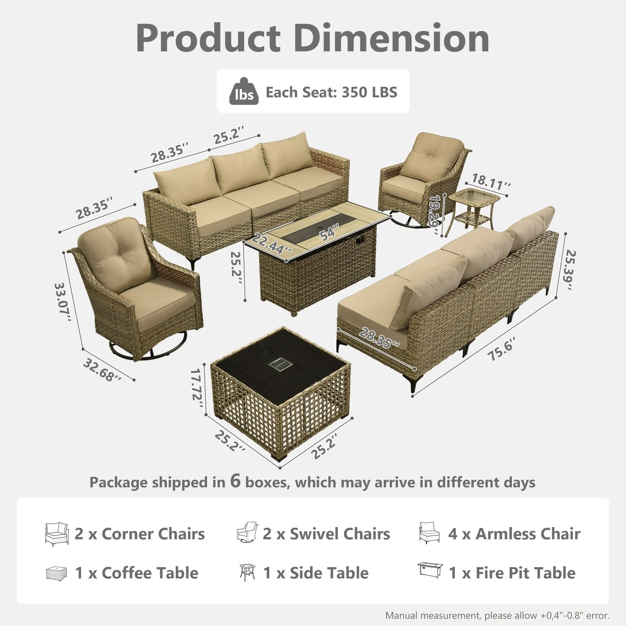 OVIOS Wicker Patio Conversation Set with Fire Pit Table