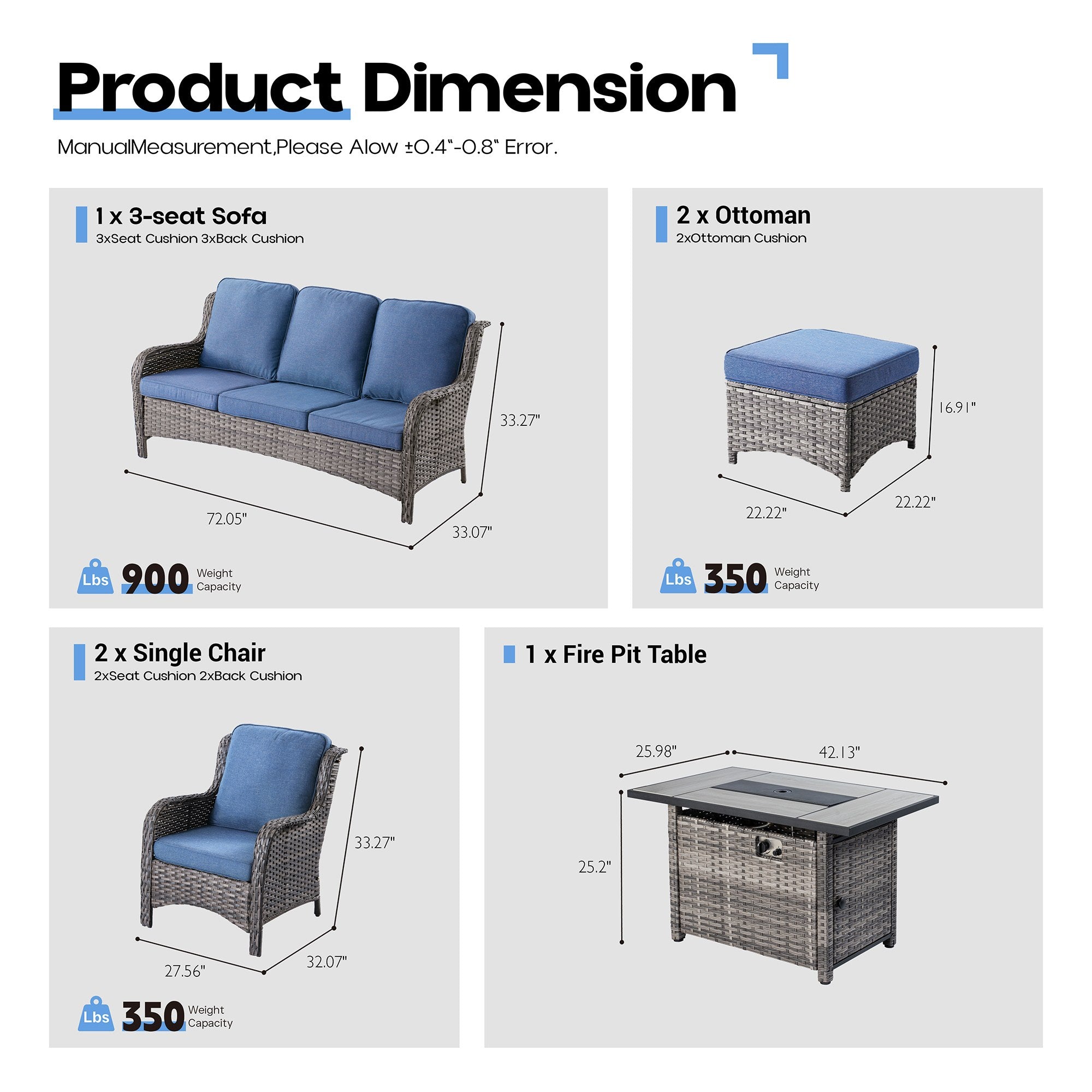 OVIOS Wicker Patio Fire Pit Conversation Seating Set