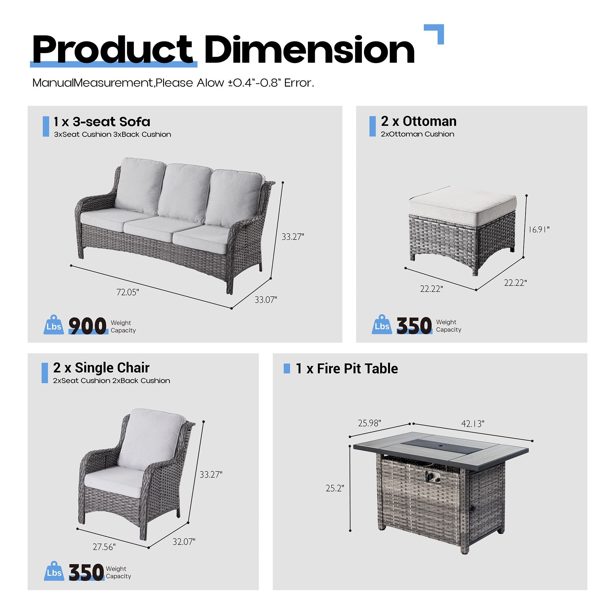 OVIOS Wicker Patio Fire Pit Conversation Seating Set