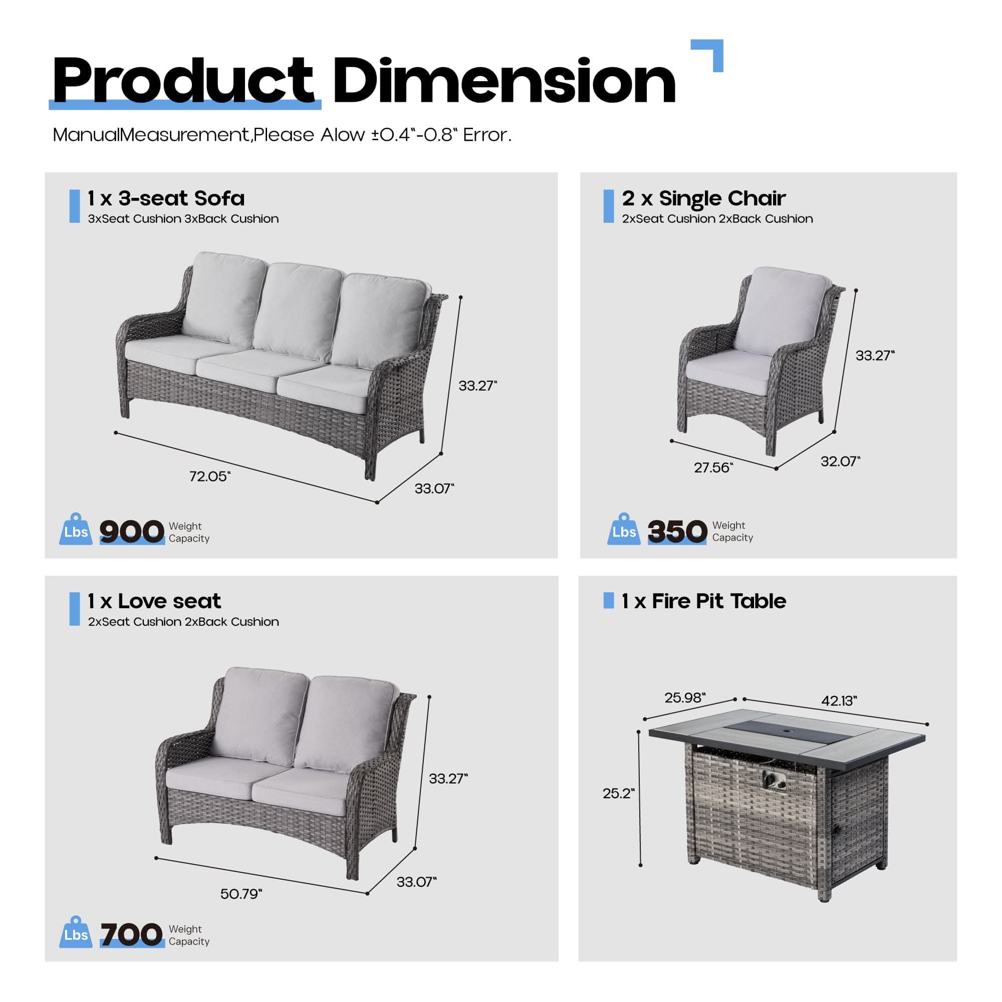 OVIOS Wicker Patio Fire Pit Conversation Seating Set