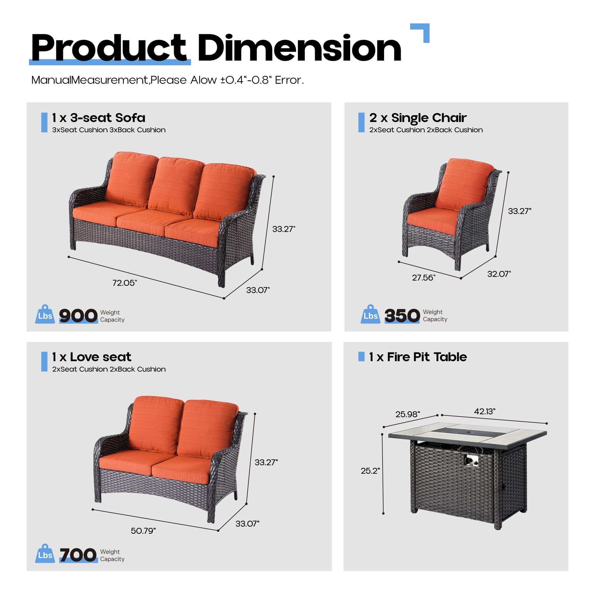 OVIOS Wicker Patio Fire Pit Conversation Seating Set