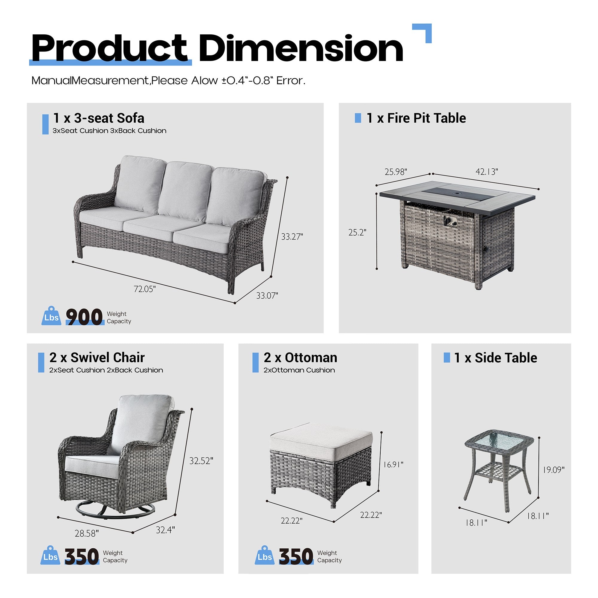 OVIOS Wicker Patio Fire Pit Conversation Seating Set