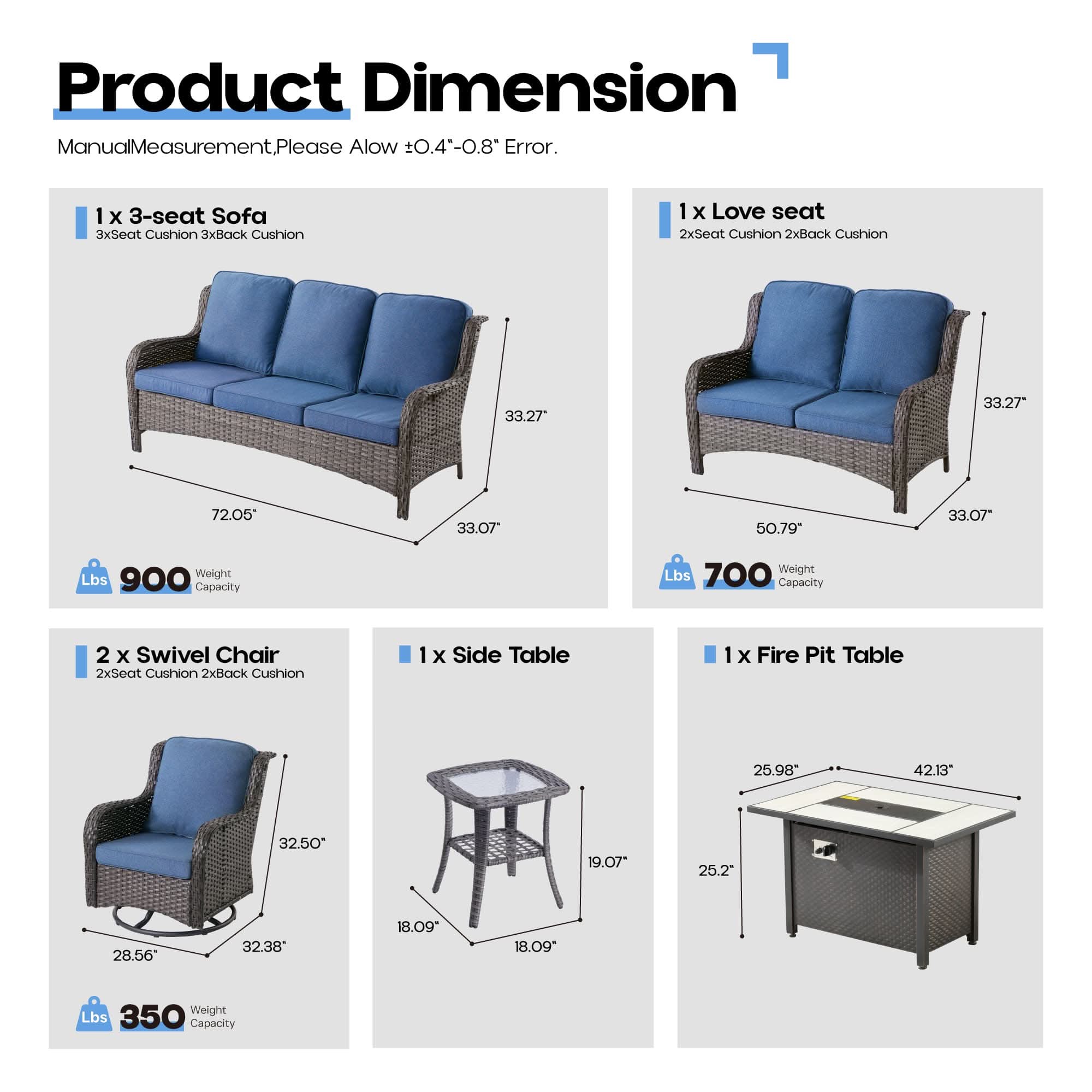 OVIOS Wicker Patio Fire Pit Conversation Seating Set