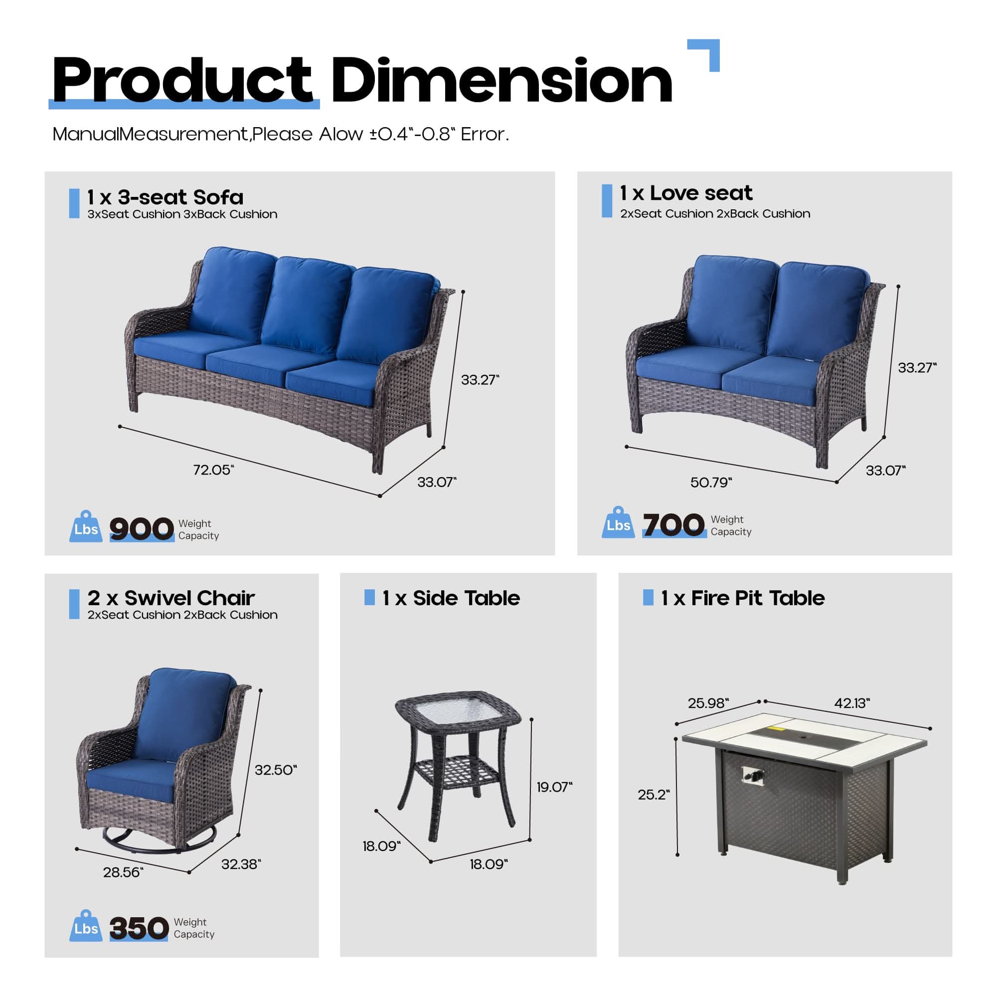 OVIOS Wicker Patio Fire Pit Conversation Seating Set