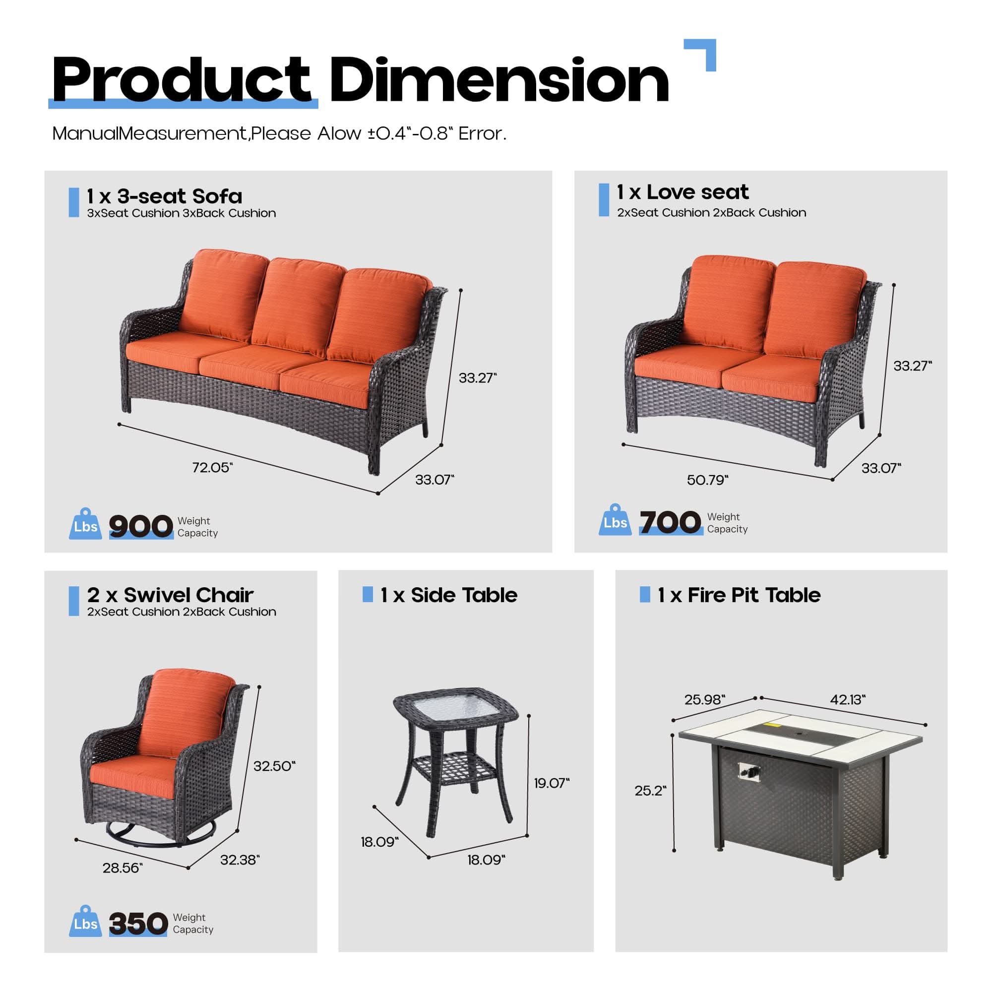 OVIOS Wicker Patio Fire Pit Conversation Seating Set