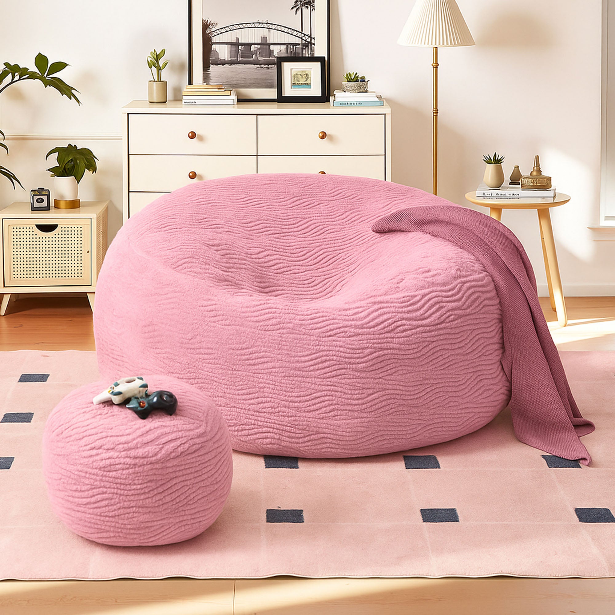 OVIOS Bean Bag Chair Removable Cover, High-Rebound Filling Cozy Furniture for Living Room, Bedroom