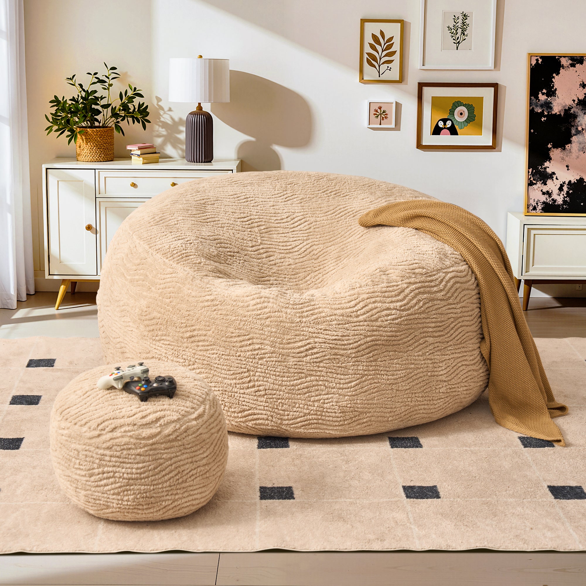 OVIOS Bean Bag Chair Removable Cover, High-Rebound Filling Cozy Furniture for Living Room, Bedroom