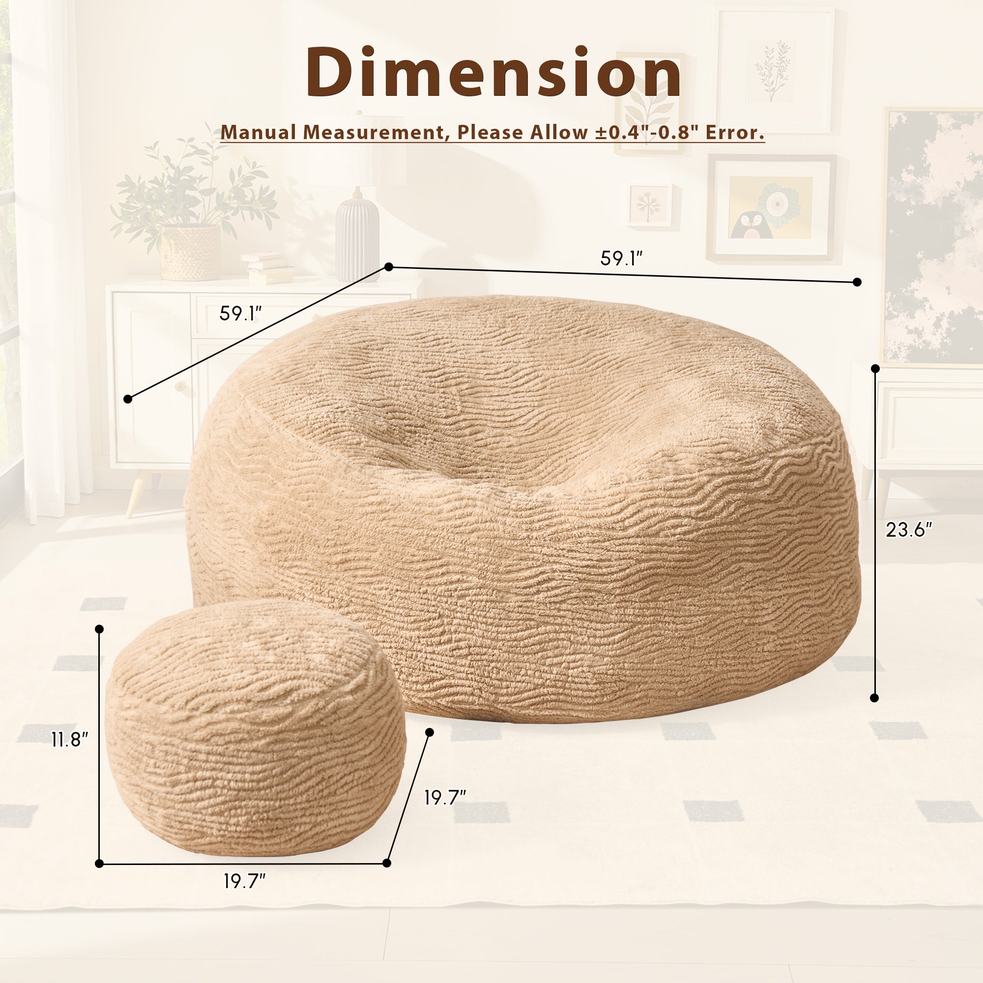 OVIOS Bean Bag Chair Removable Cover, High-Rebound Filling Cozy Furniture for Living Room, Bedroom