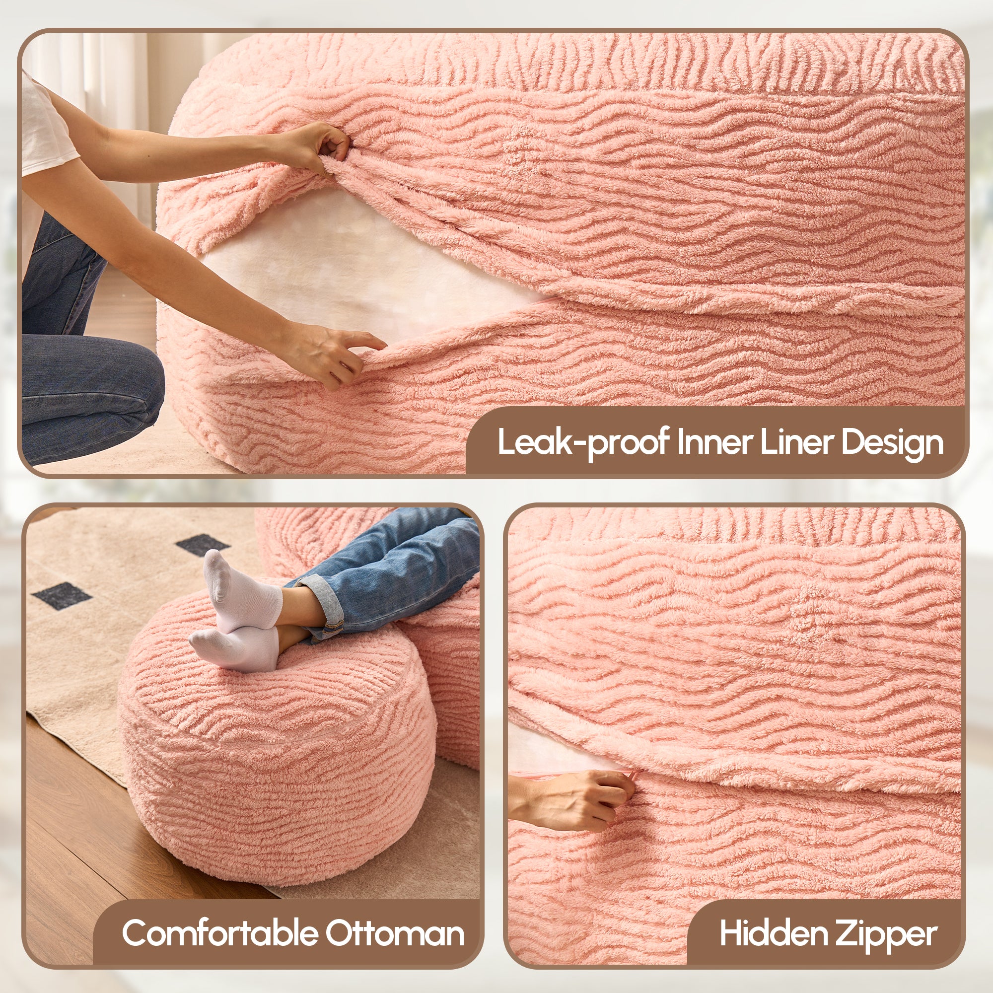 OVIOS Bean Bag Chair Removable Cover, High-Rebound Filling Cozy Furniture for Living Room, Bedroom