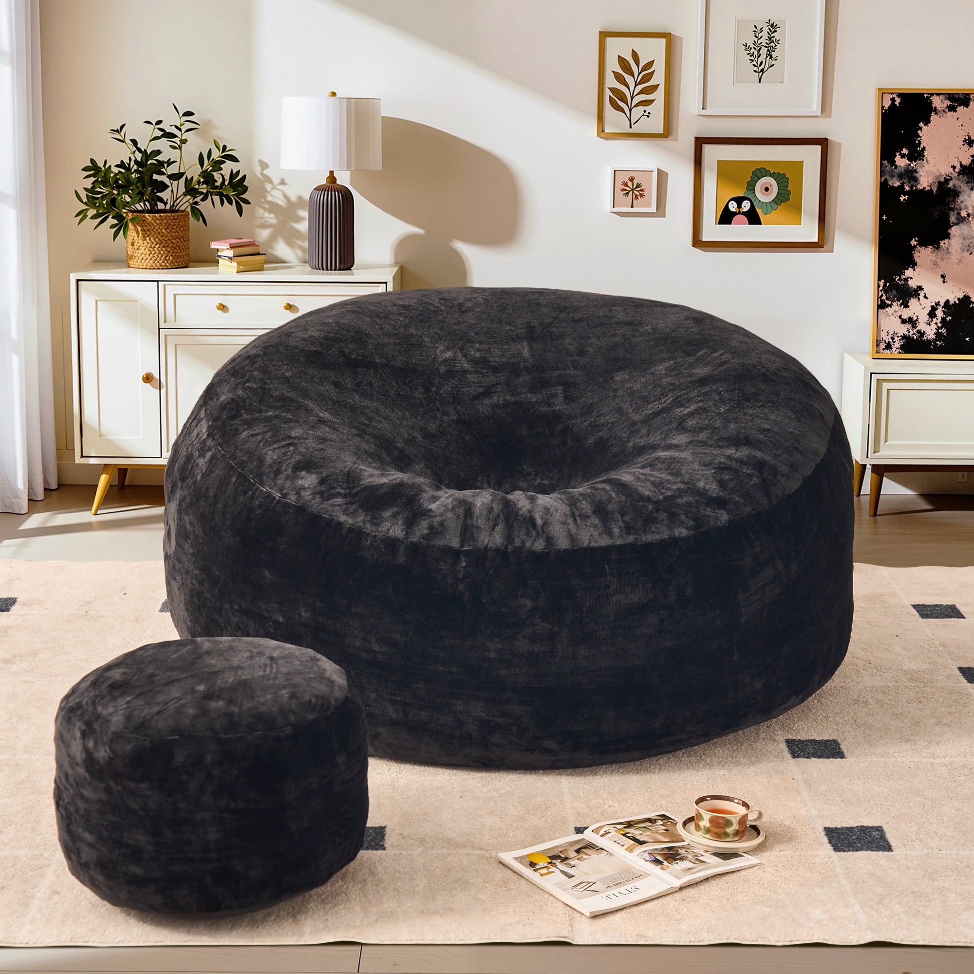 OVIOS Bean Bag Chair Removable Cover, High-Rebound Filling Cozy Furniture for Living Room, Bedroom