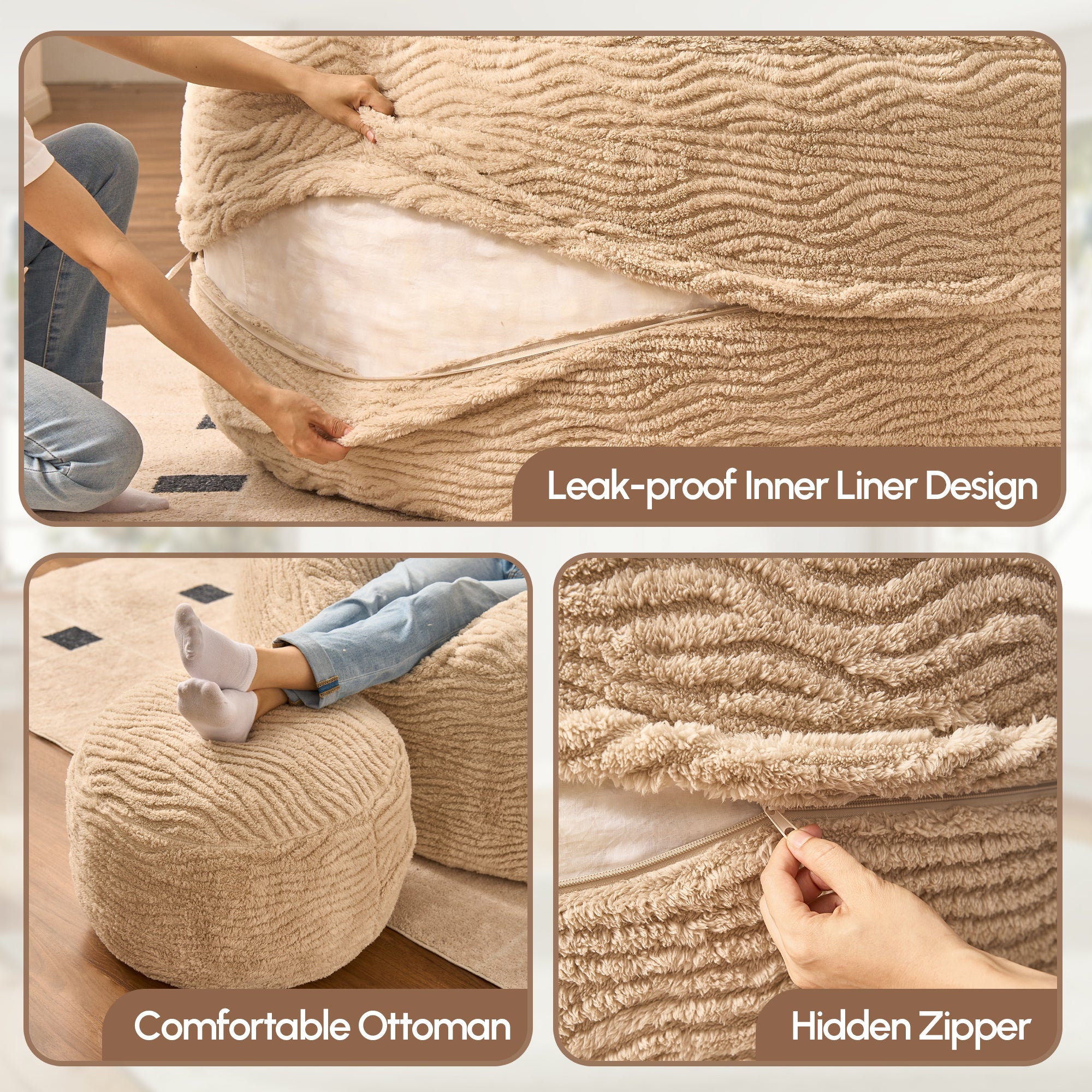 OVIOS Bean Bag Chair Removable Cover, High-Rebound Filling Cozy Furniture for Living Room, Bedroom