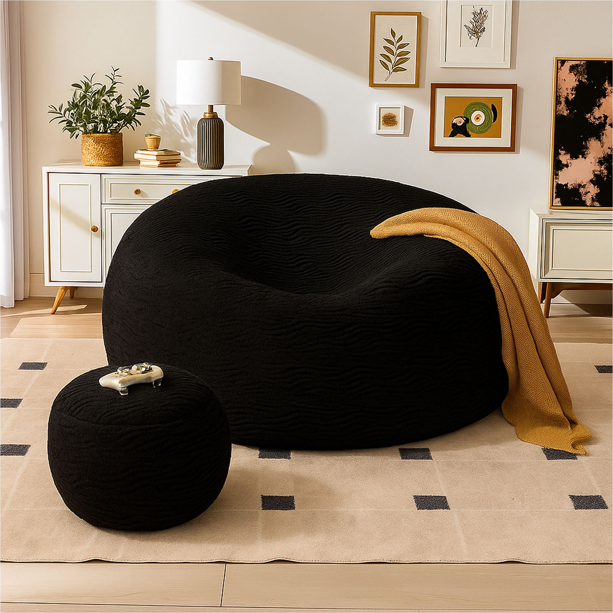 OVIOS Bean Bag Chair Removable Cover, High-Rebound Filling Cozy Furniture for Living Room, Bedroom