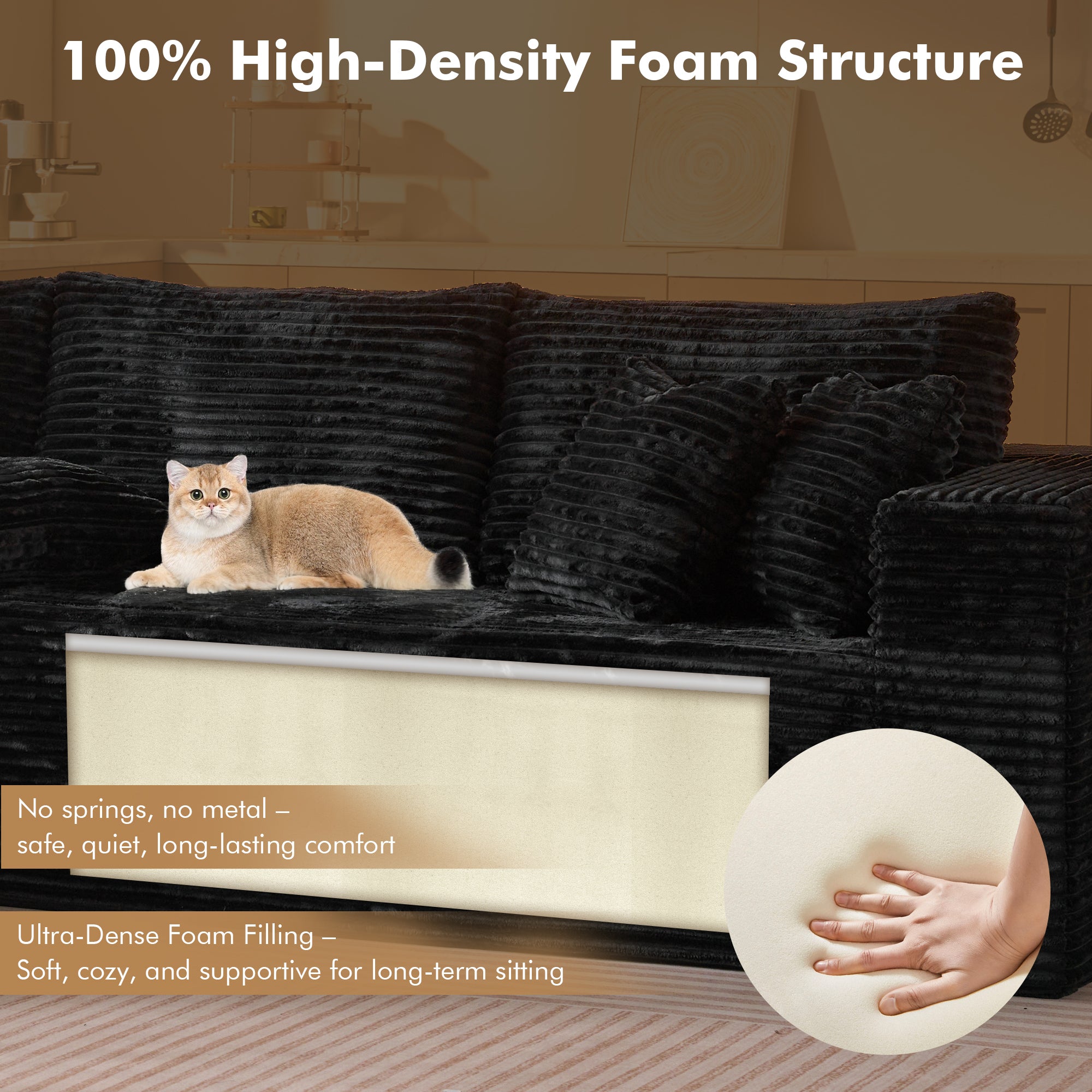 OVIOS 104" L-Shape Modular Couch with Chaise, Plush Corduroy Fabric, No Assembly Required