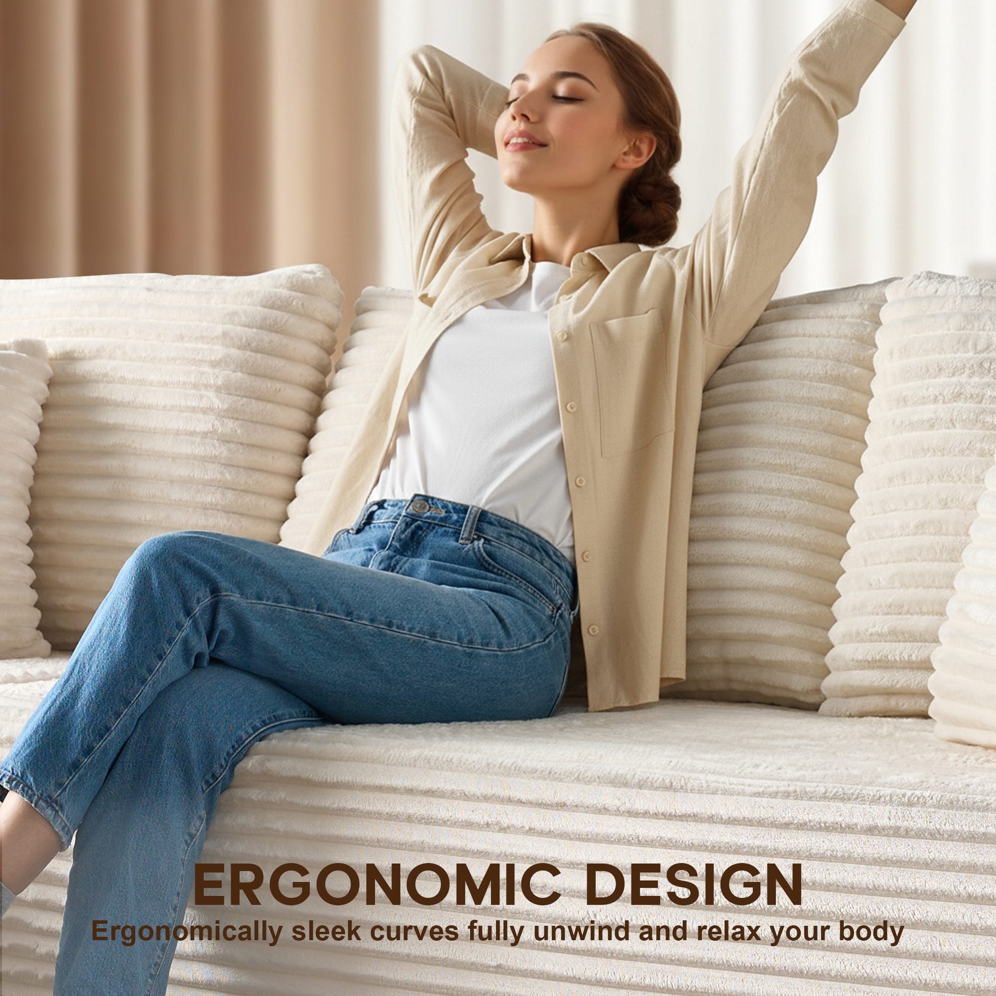 OVIOS 108" U-Shape Modular Couch with Ottoman, Plush Corduroy Fabric, No Assembly Required