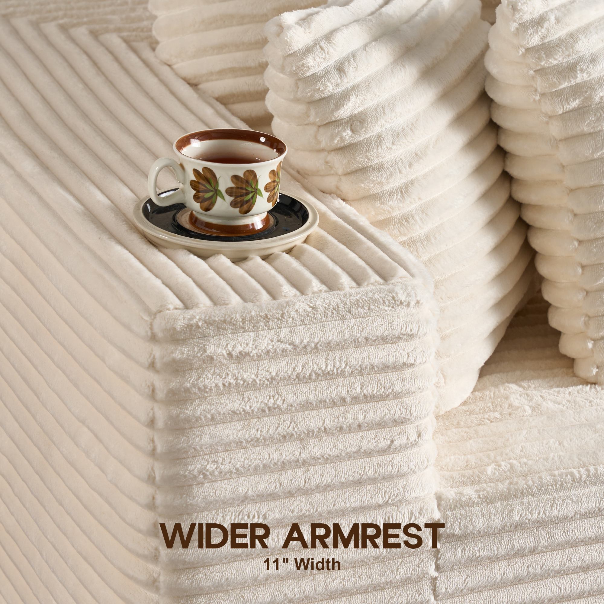 OVIOS 108" U-Shape Modular Couch with Ottoman, Plush Corduroy Fabric, No Assembly Required