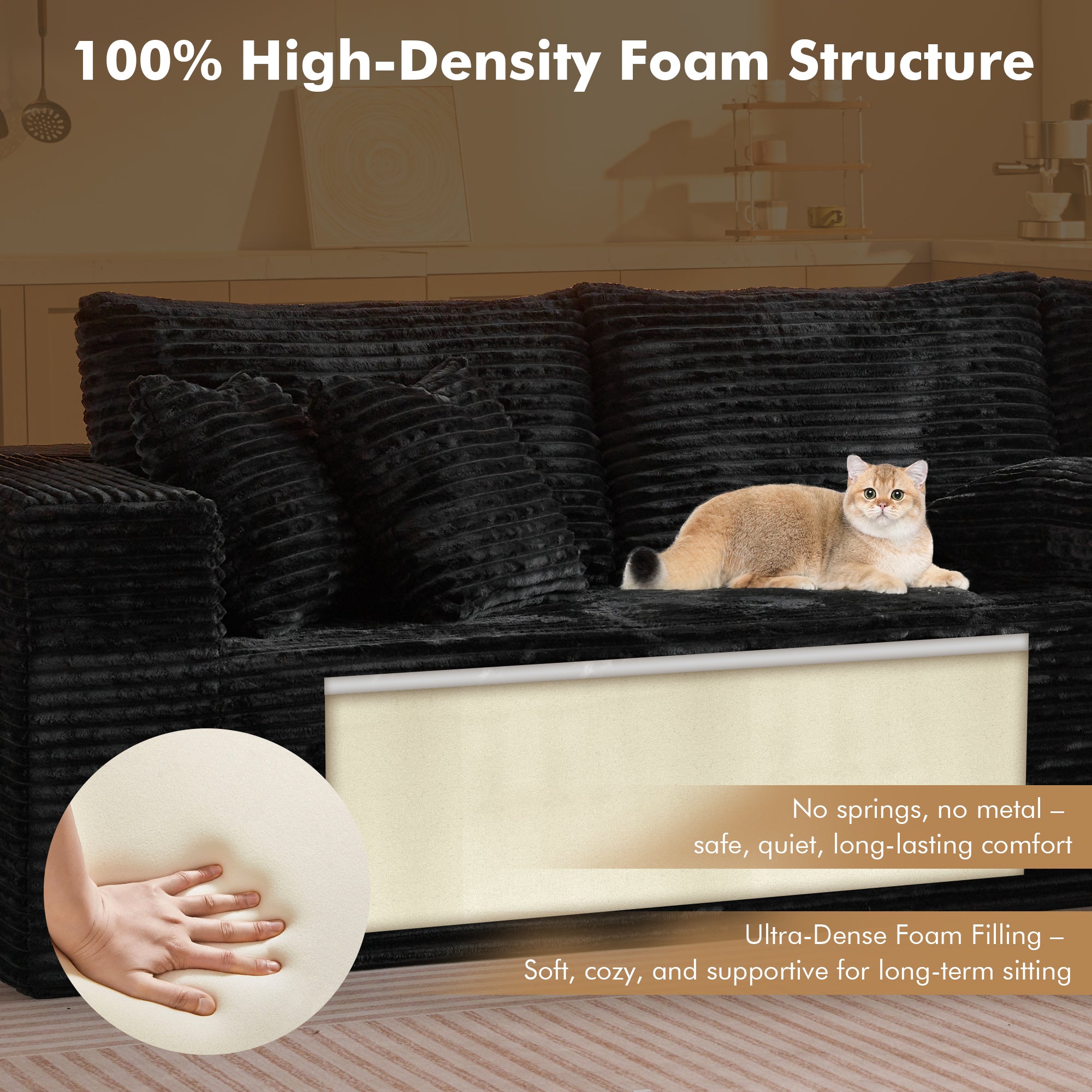 OVIOS 104" L-Shape Modular Couch with Chaise, Plush Corduroy Fabric, No Assembly Required