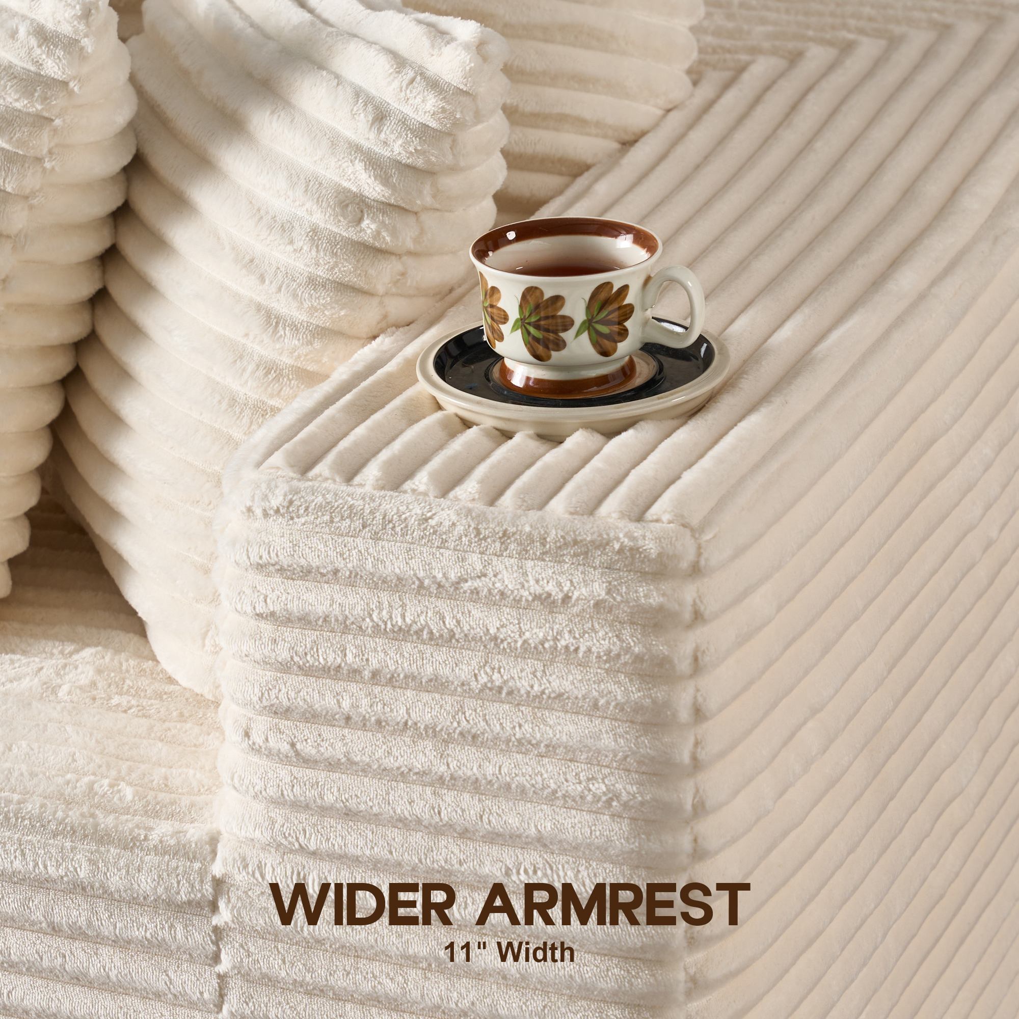 OVIOS 108" U-Shape Modular Couch with Ottoman, Plush Corduroy Fabric, No Assembly Required