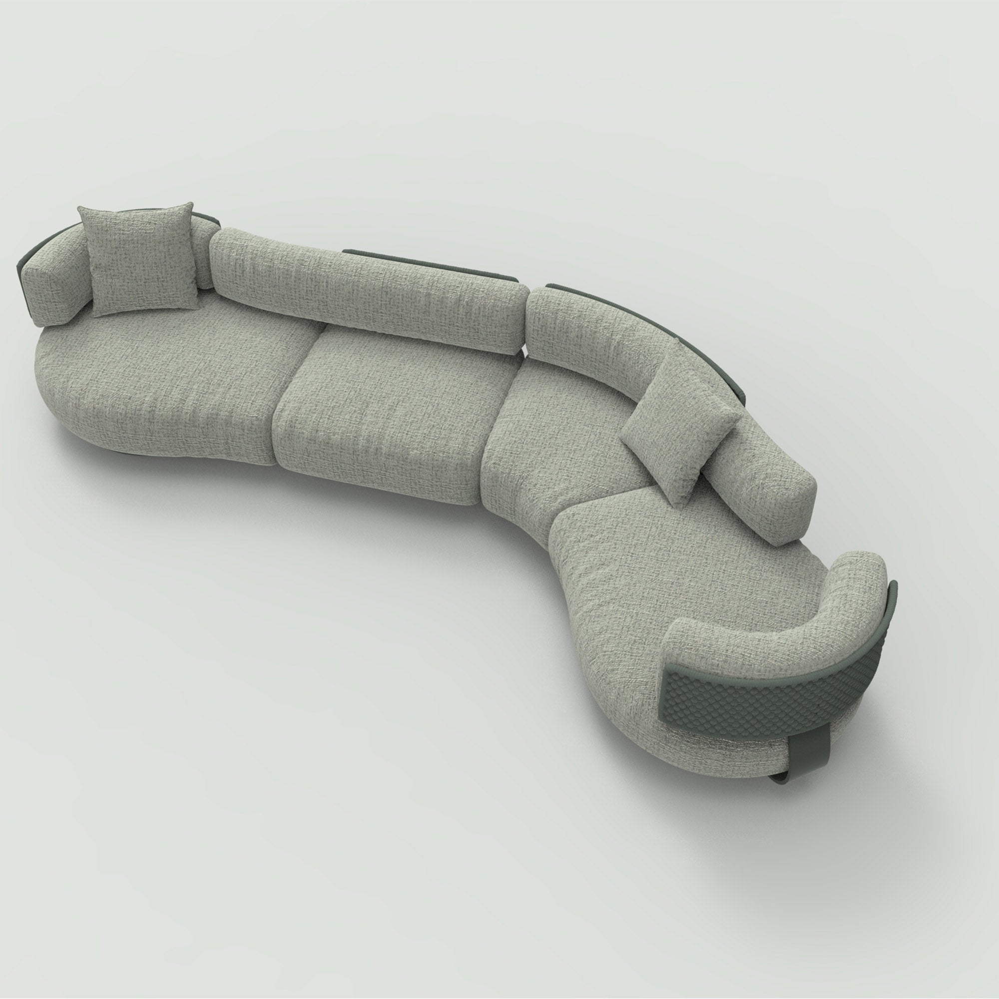 OVIOS Eros's Embrace modern curved sectional sofa in textured grey fabric.