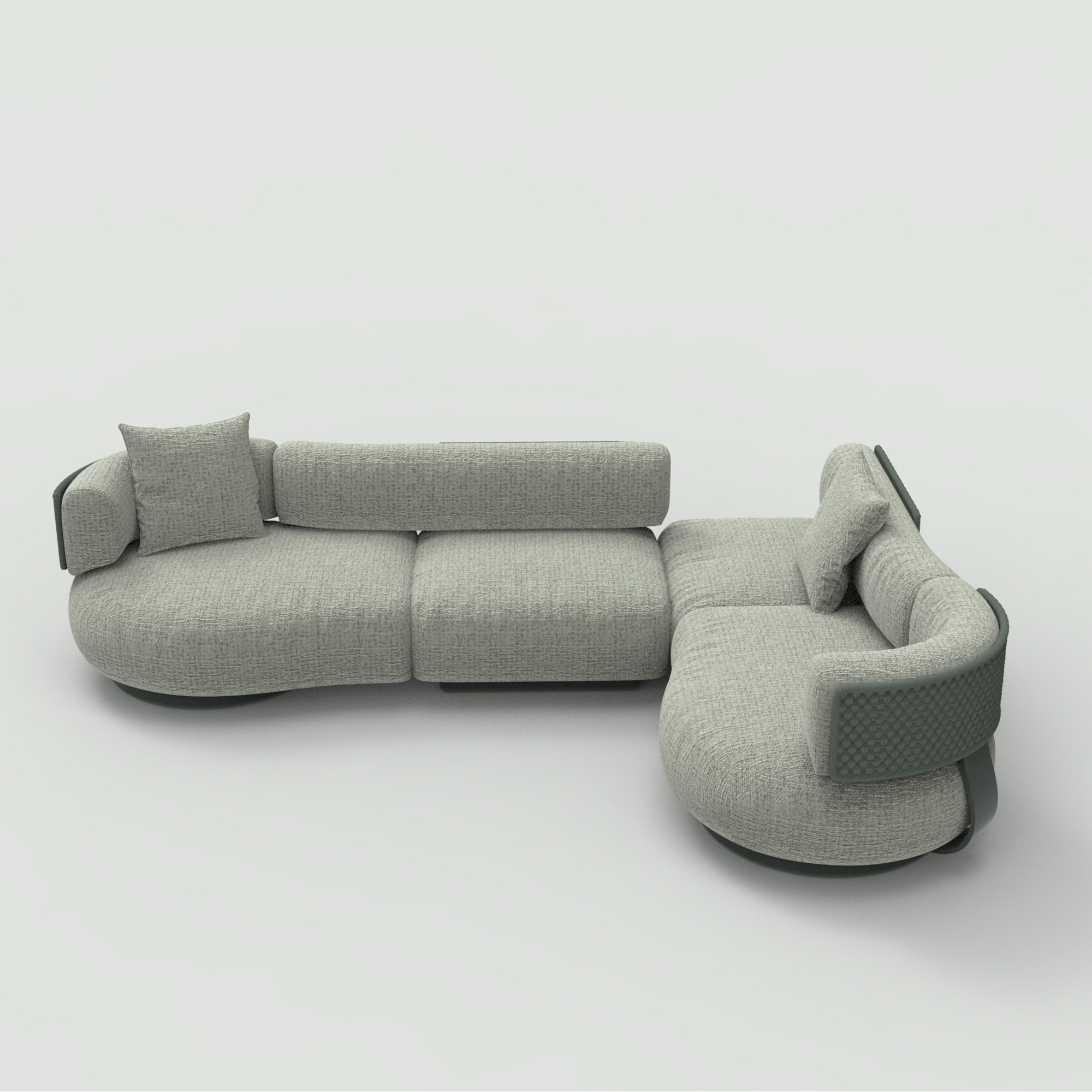 OVIOS Eros's Embrace modular curved sectional sofa, textured grey fabric.