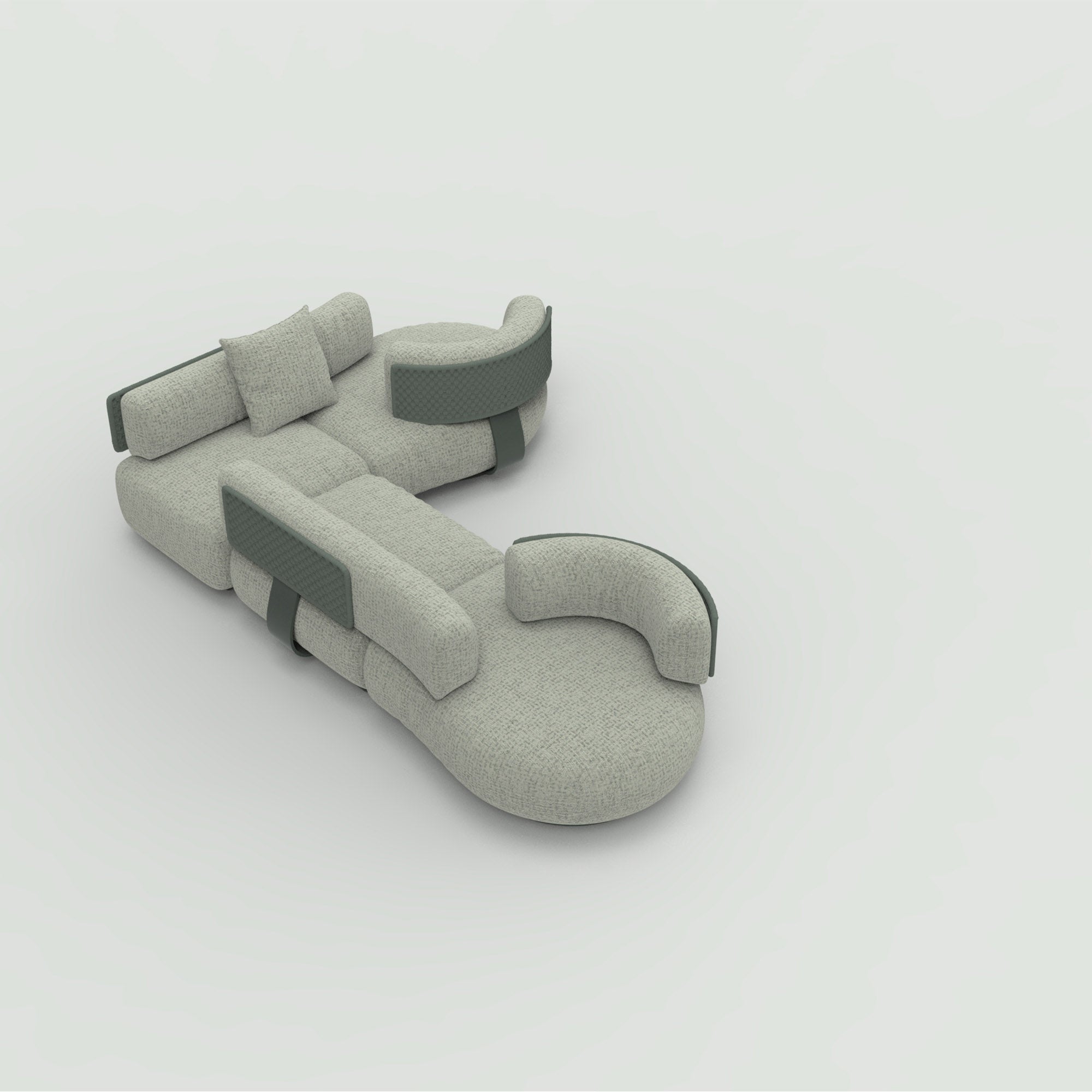 OVIOS Eros's Embrace modern curved sectional sofa with textured light grey fabric.