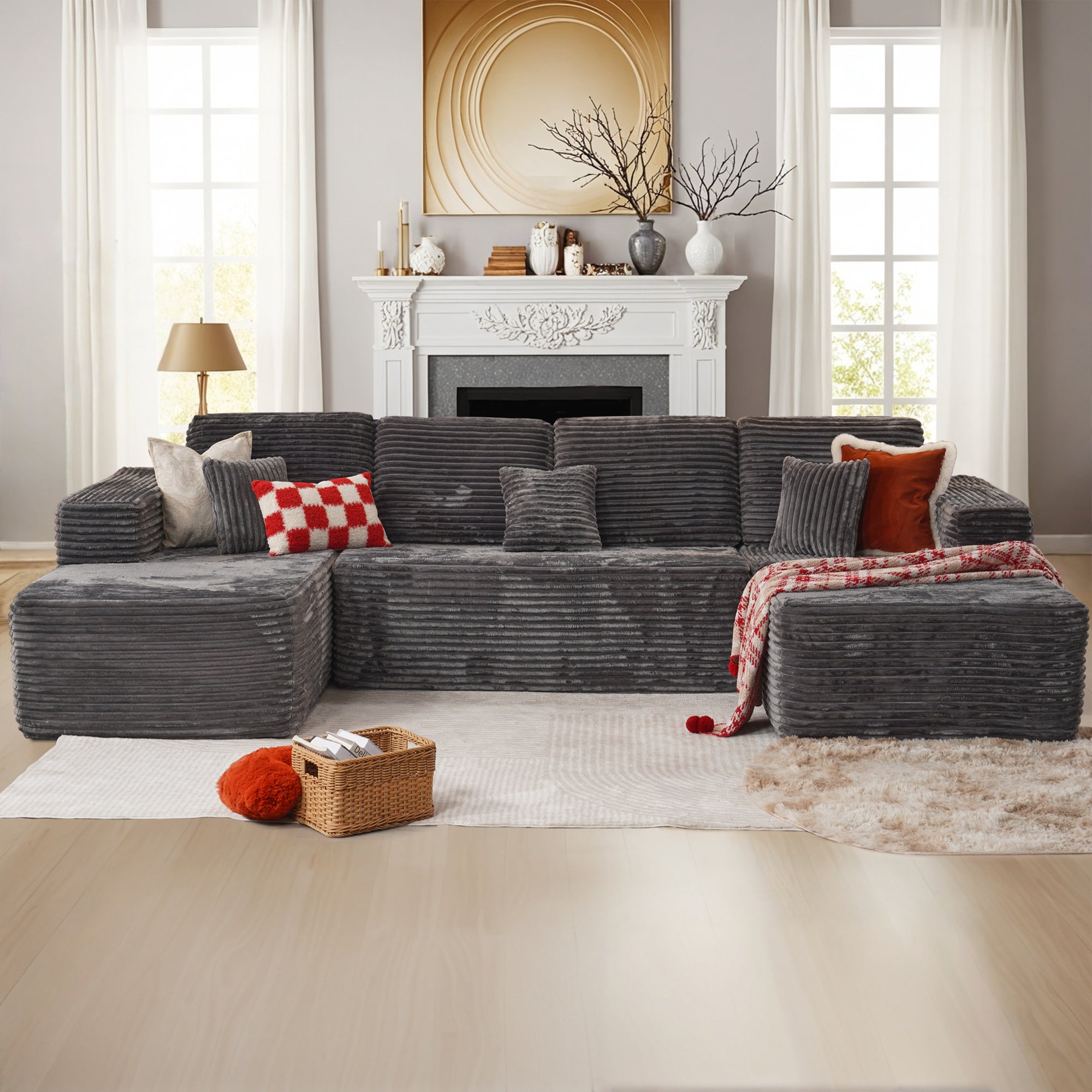 OVIOS Modular Sectional Cloud Couch, Plush Corduroy Sofa with Memory Foam, No Assembly