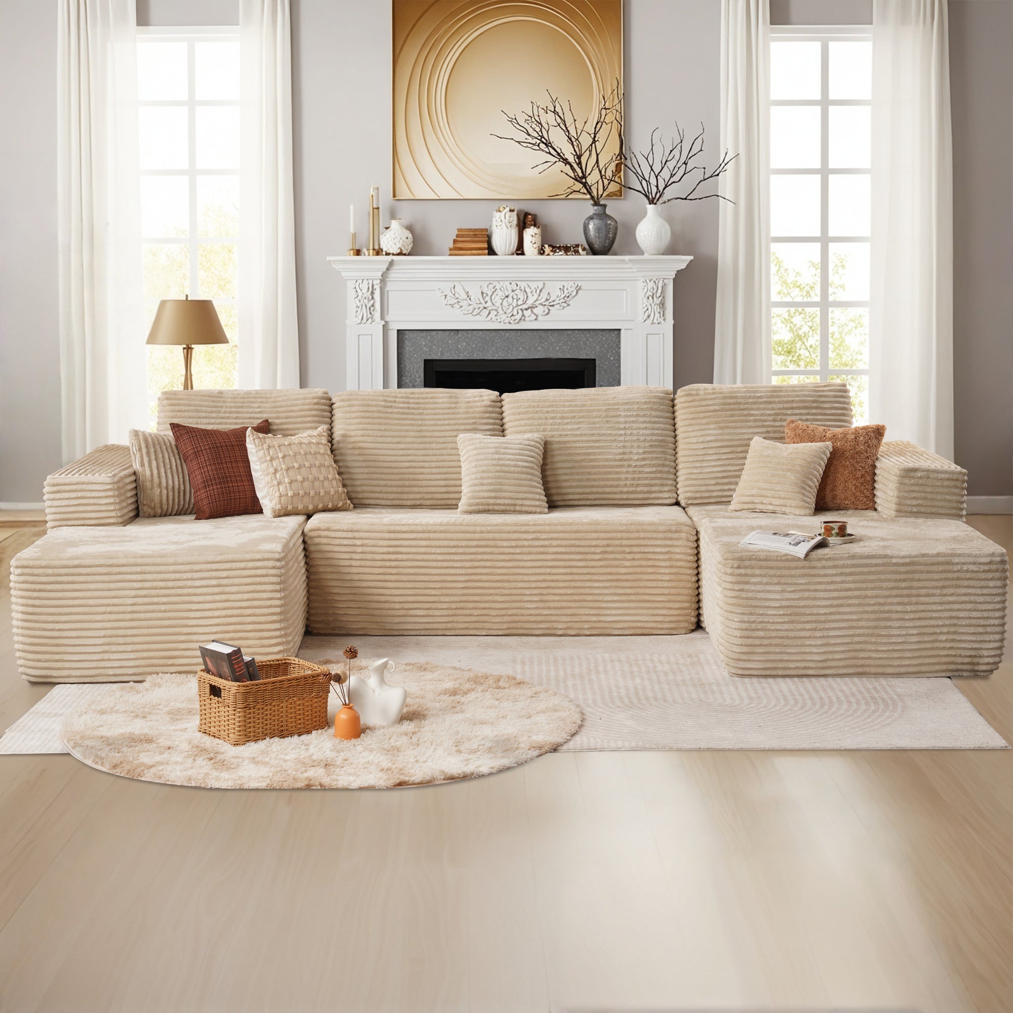 OVIOS Modular Sectional Cloud Couch, Plush Corduroy Sofa with Memory Foam, No Assembly