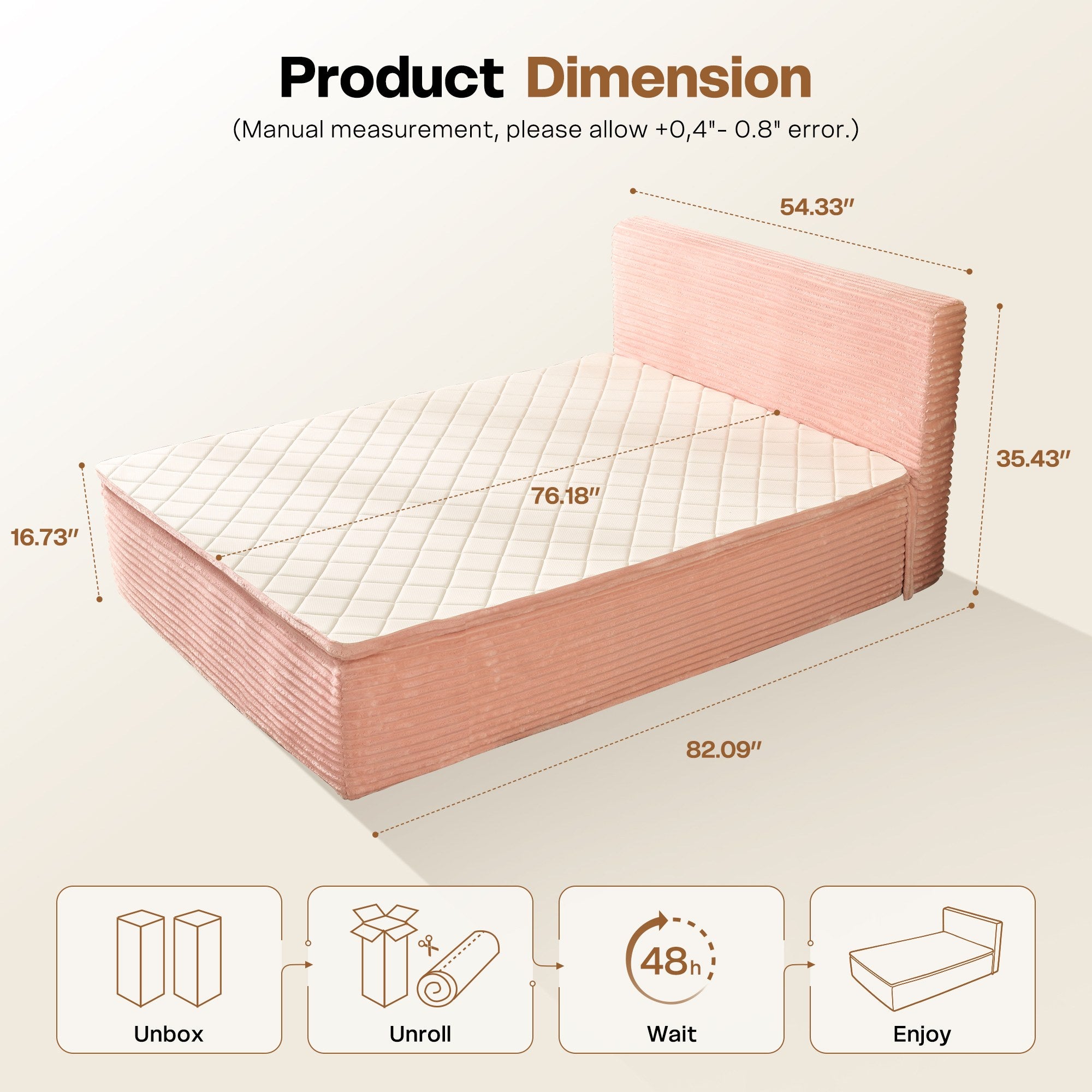 OVIOS Upholstered Bed, No Assembly & Space-Saving for Small Spaces