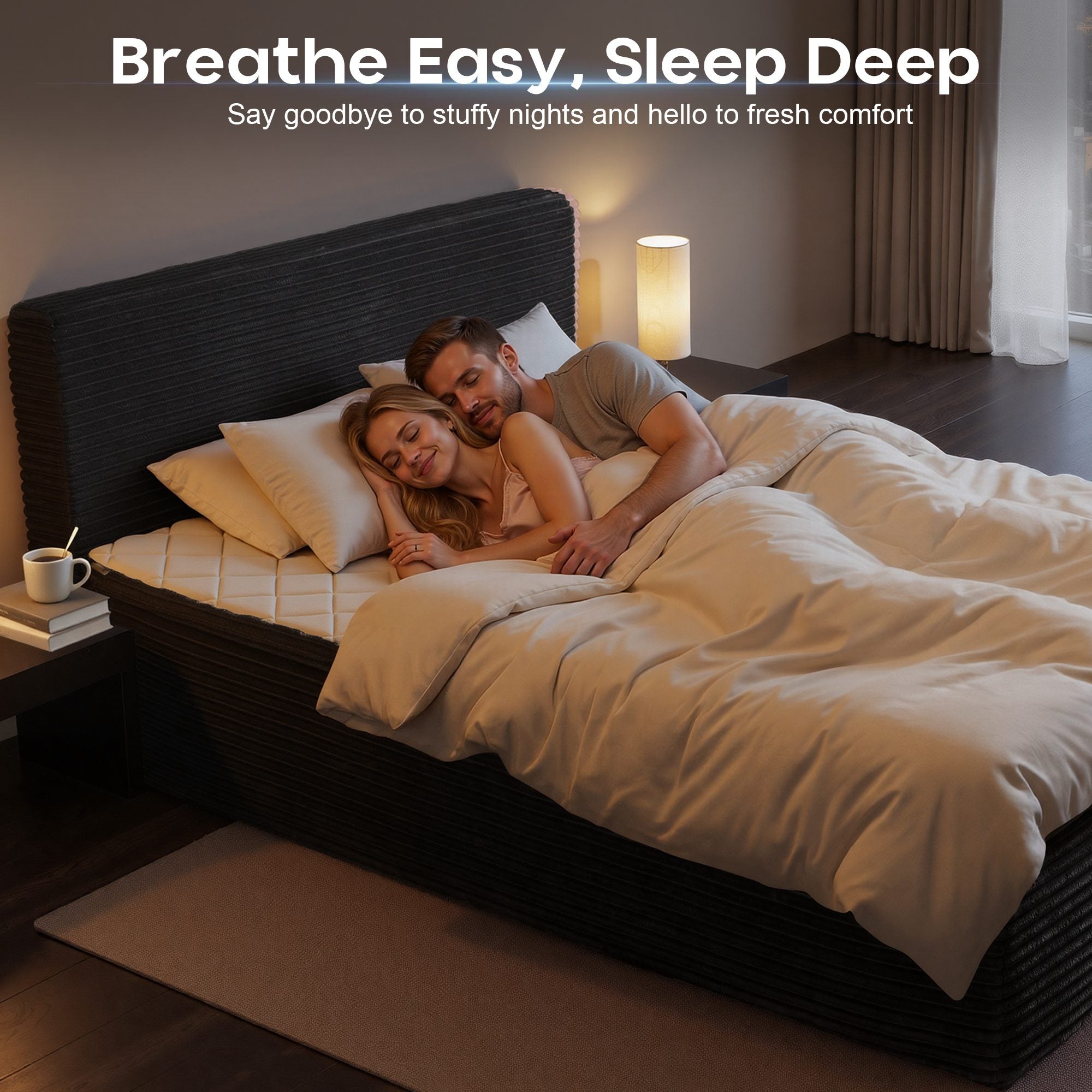 OVIOS Upholstered Bed, No Assembly & Space-Saving for Small Spaces