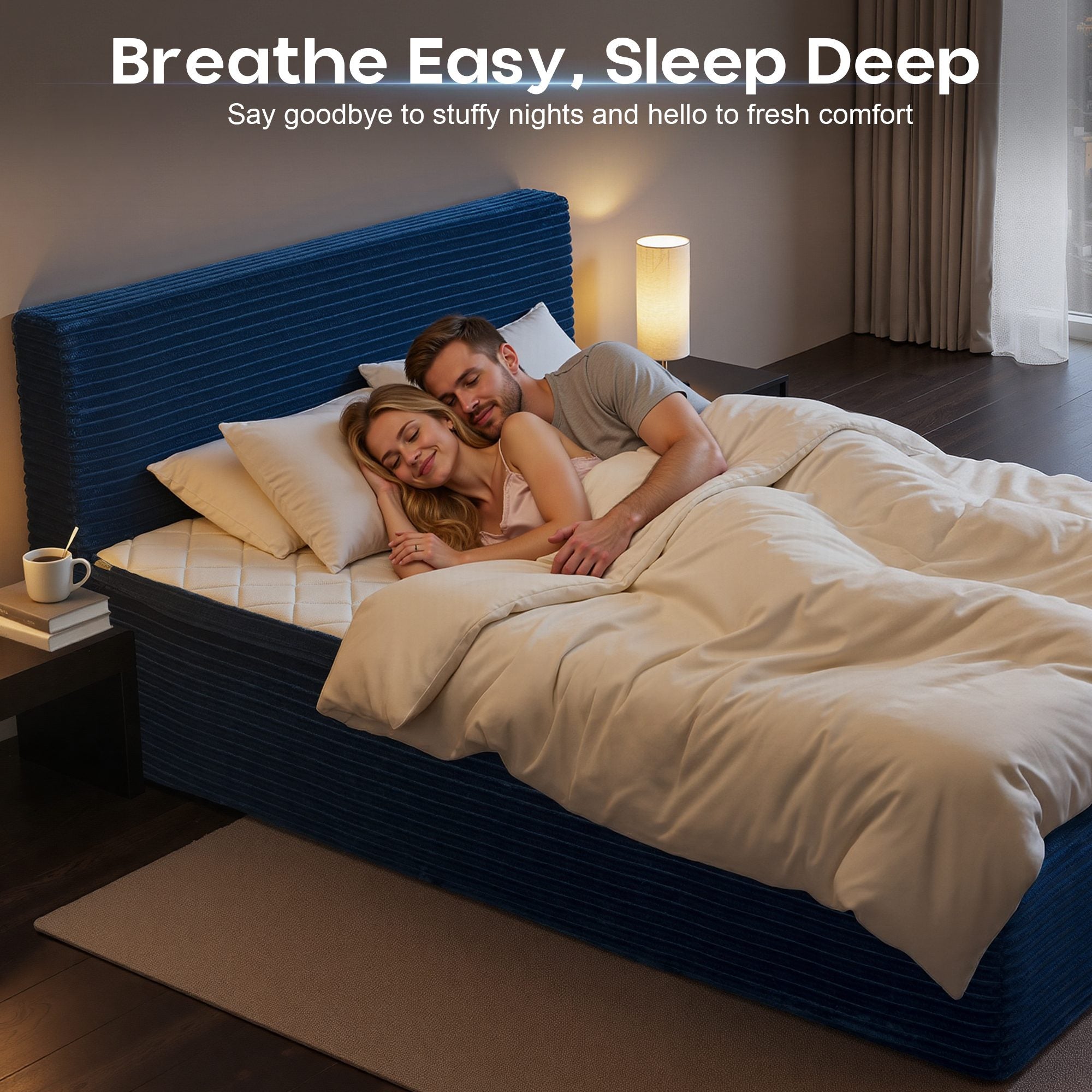 OVIOS Upholstered Bed, No Assembly & Space-Saving for Small Spaces