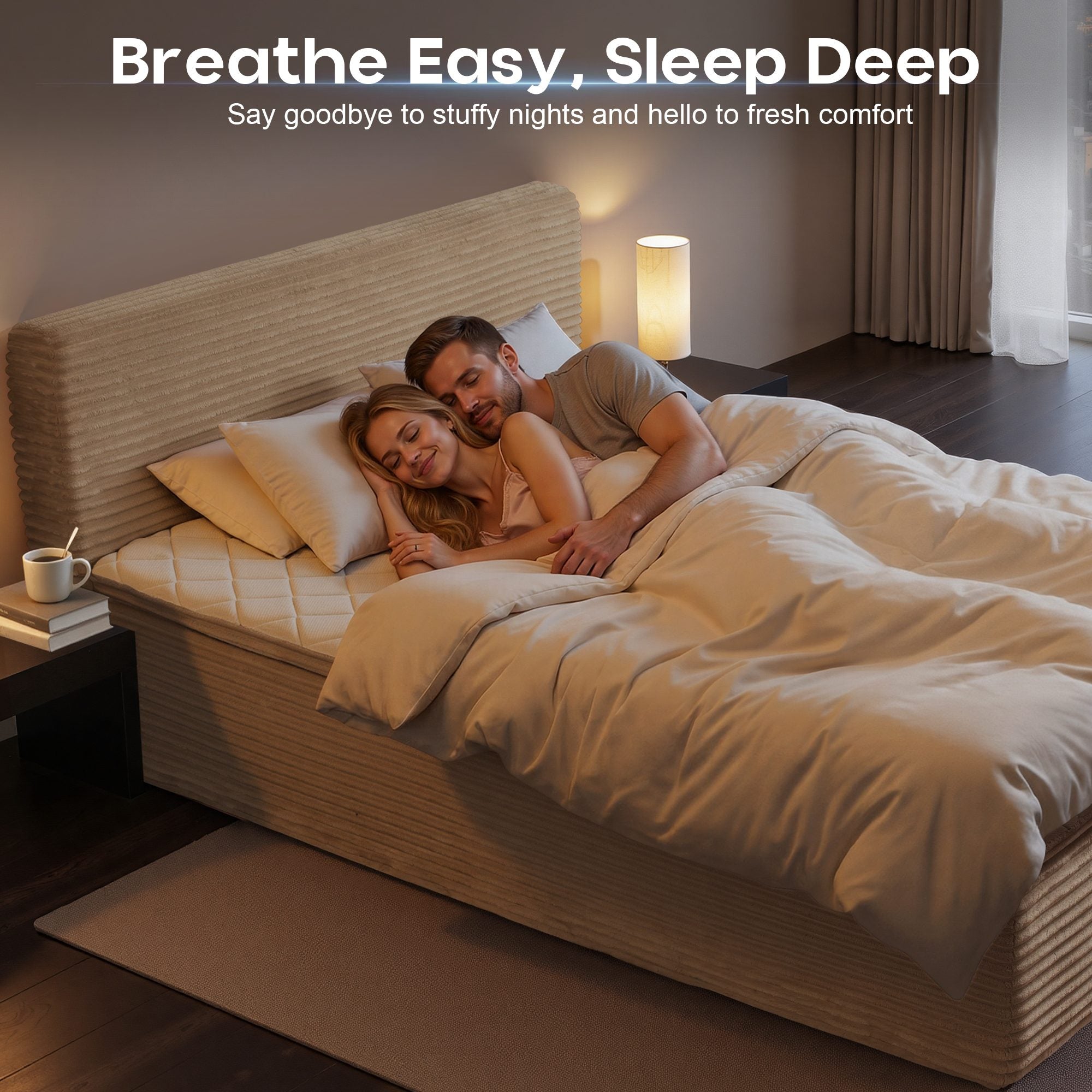 OVIOS Upholstered Bed, No Assembly & Space-Saving for Small Spaces