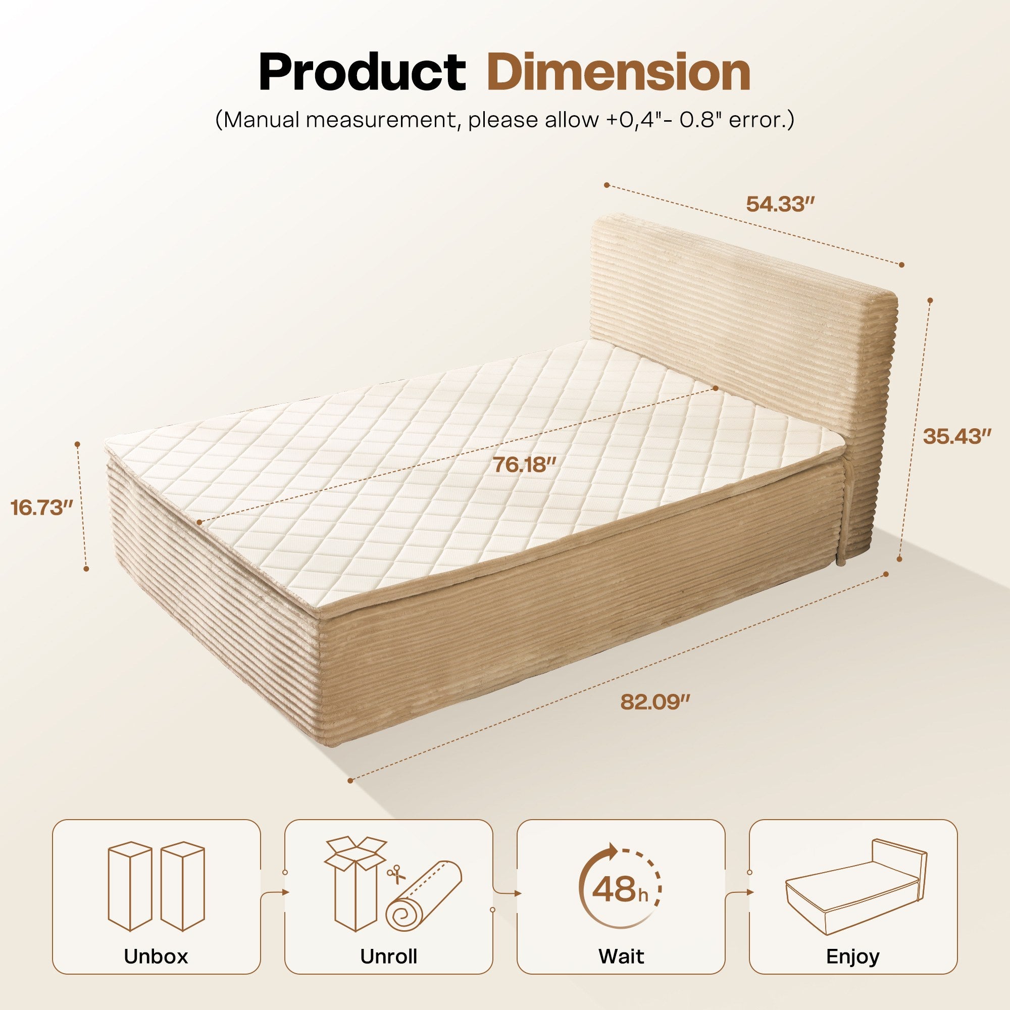 OVIOS Upholstered Bed, No Assembly & Space-Saving for Small Spaces