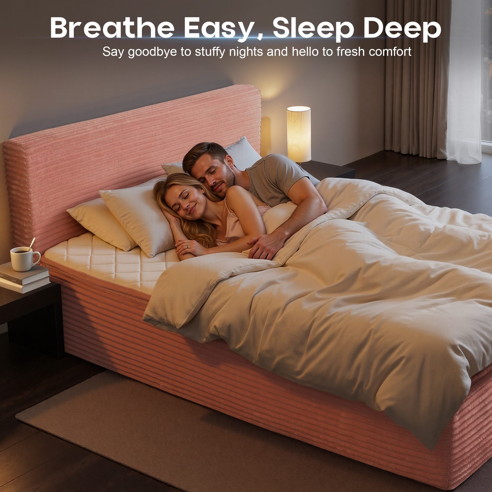 OVIOS Upholstered Bed, No Assembly & Space-Saving for Small Spaces