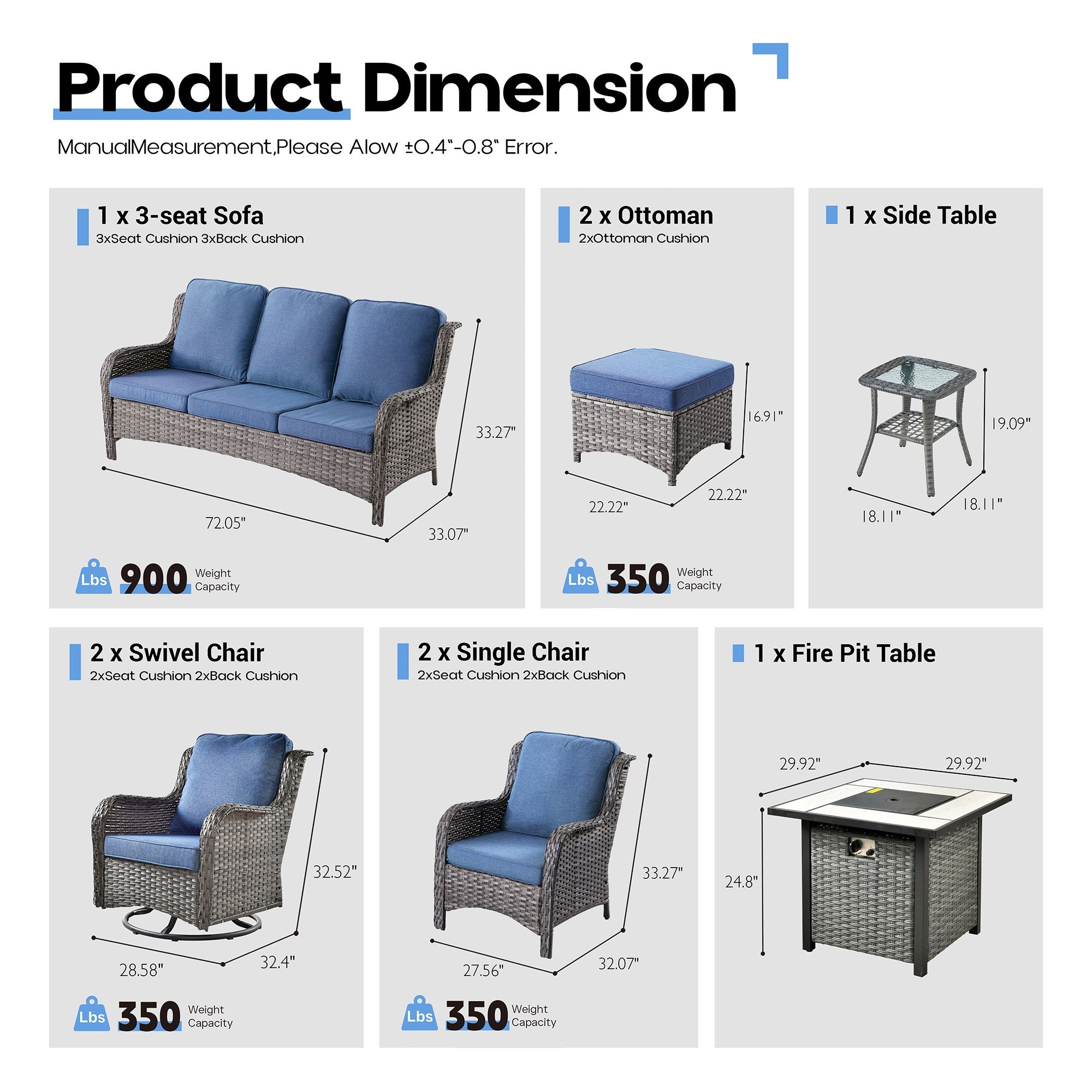 OVIOS Wicker Patio Fire Pit Conversation Seating Set