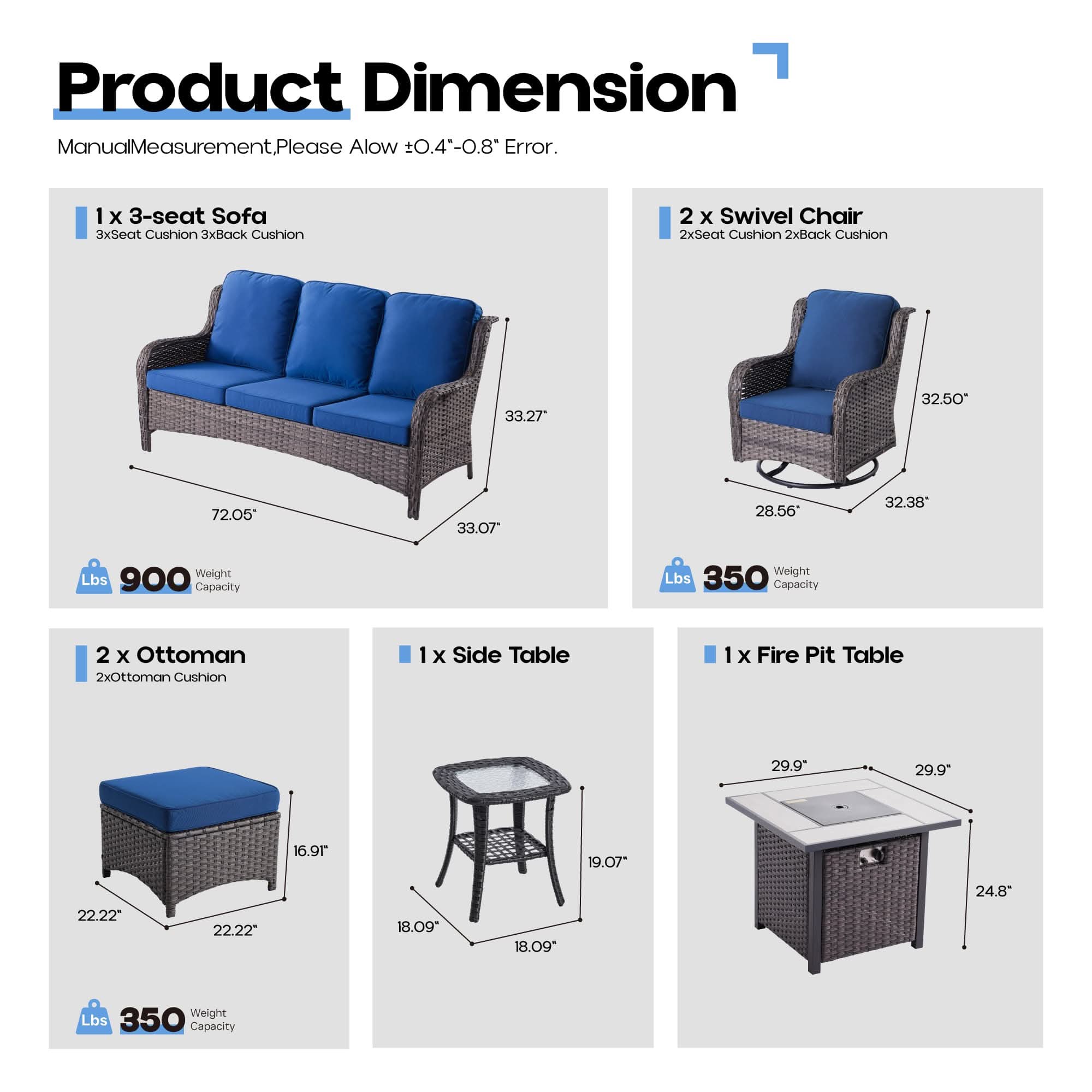 OVIOS Wicker Patio Fire Pit Conversation Seating Set