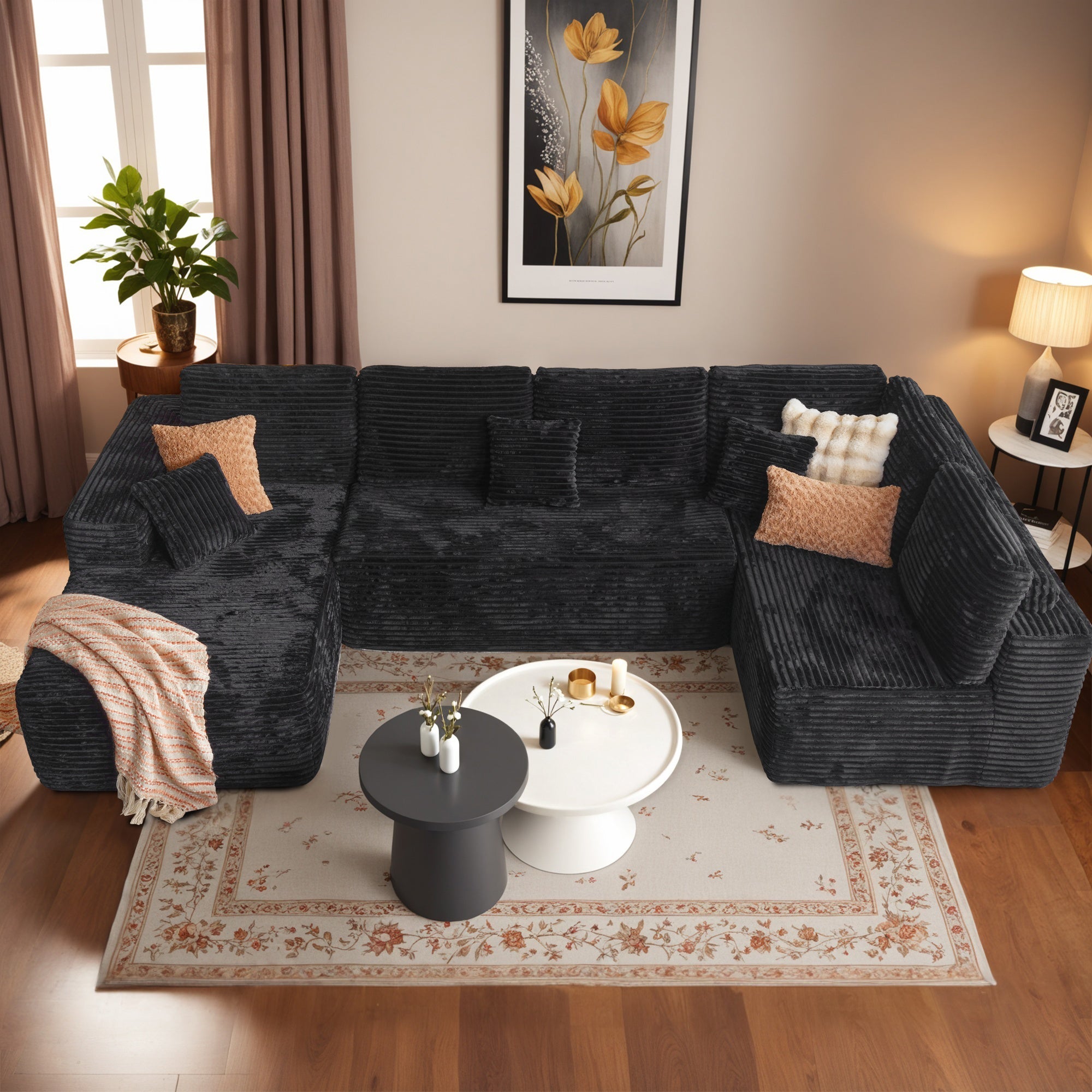 OVIOS Modular Sectional Cloud Couch, Plush Corduroy Sofa with Memory Foam, No Assembly