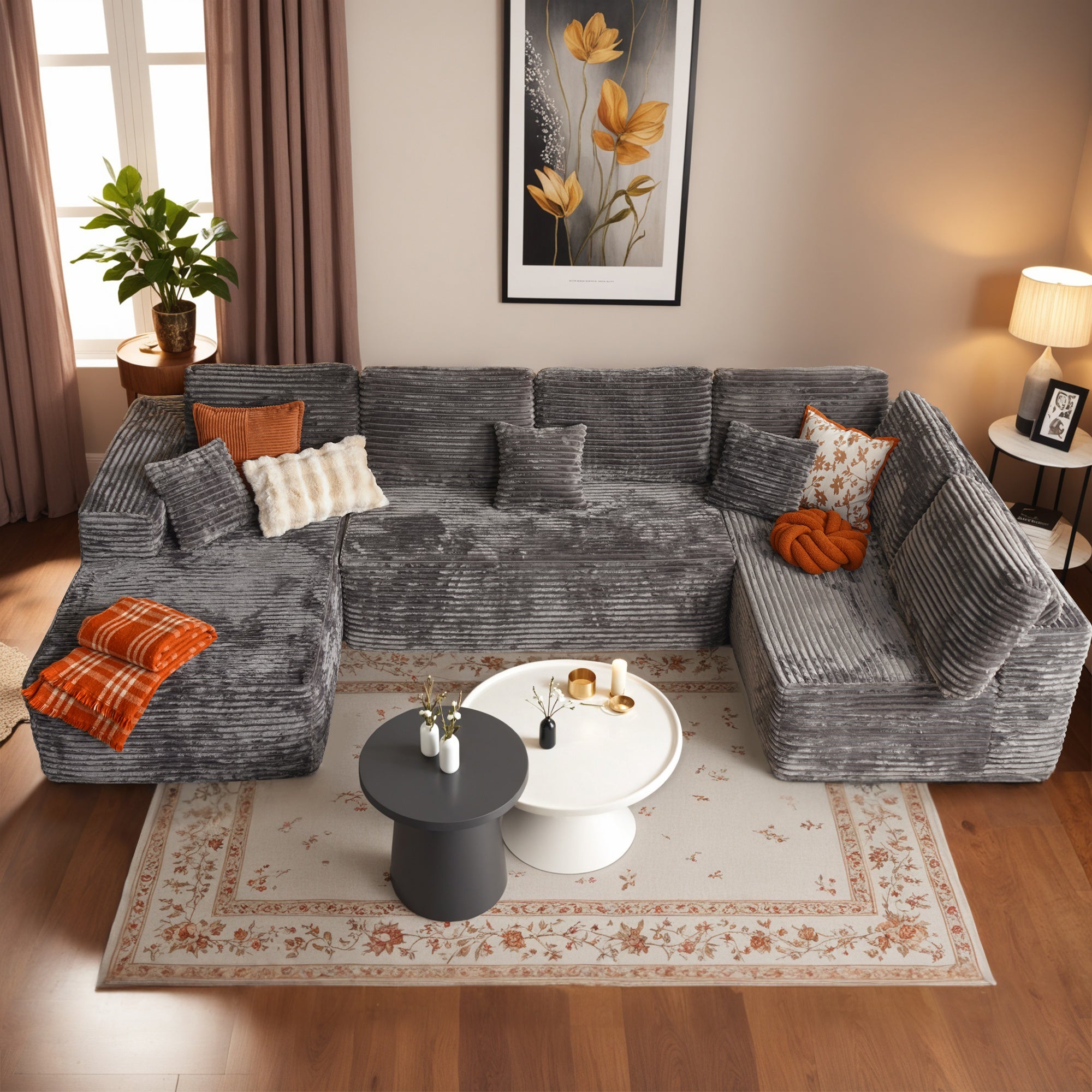 OVIOS Modular Sectional Cloud Couch, Plush Corduroy Sofa with Memory Foam, No Assembly