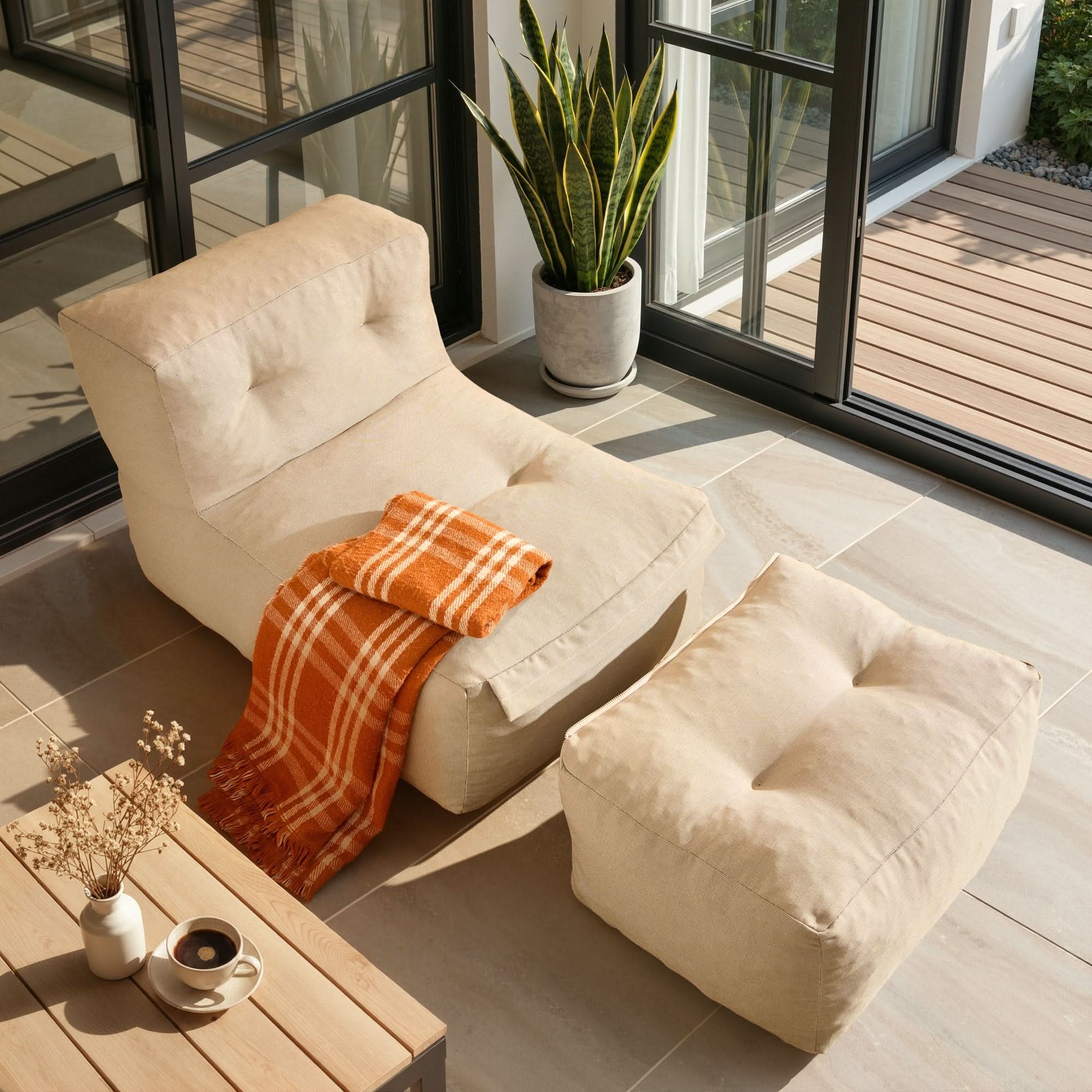 OVIOS Lounge Sofa Set, Bean Bag Lounge Chair with Ottoman, Floor Sofa with Footrest for Indoor & Outdoor