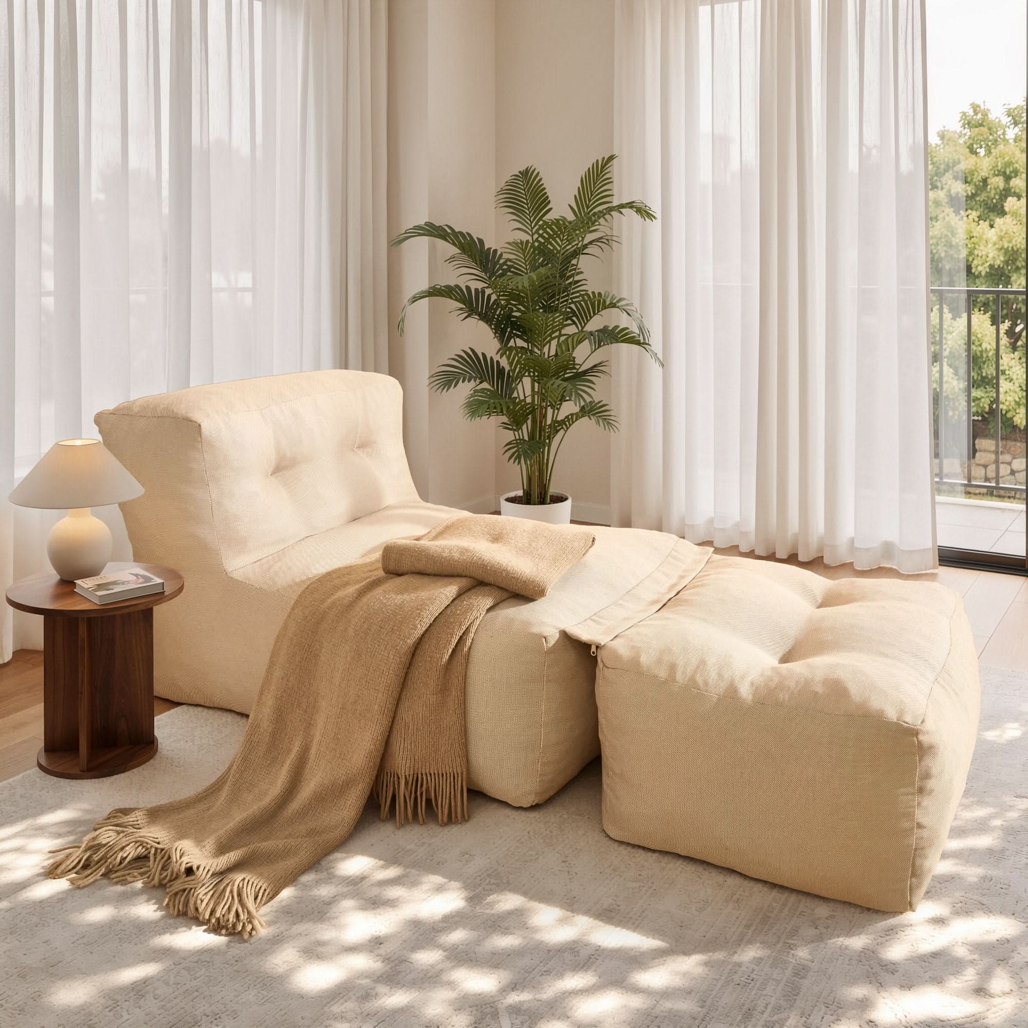 OVIOS Lounge Sofa Set, Bean Bag Lounge Chair with Ottoman, Floor Sofa with Footrest for Indoor & Outdoor