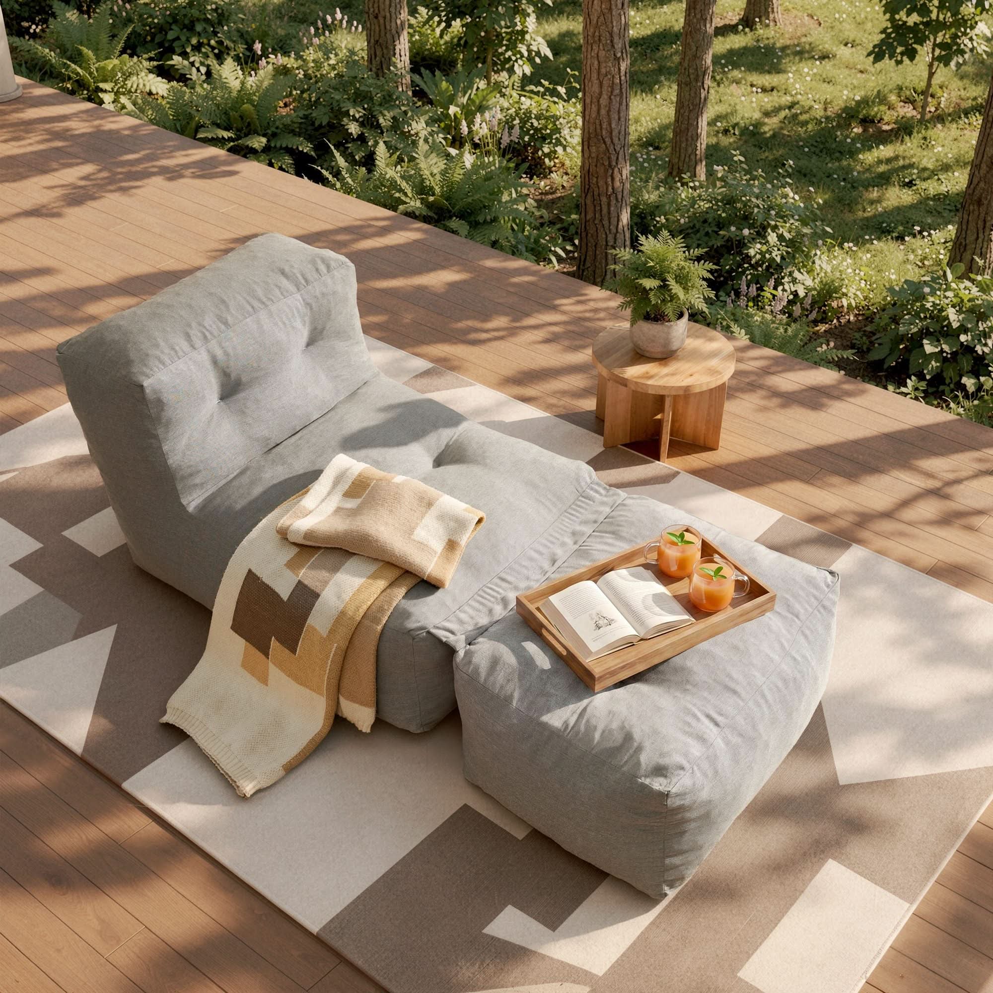OVIOS Lounge Sofa Set, Bean Bag Lounge Chair with Ottoman, Floor Sofa with Footrest for Indoor & Outdoor