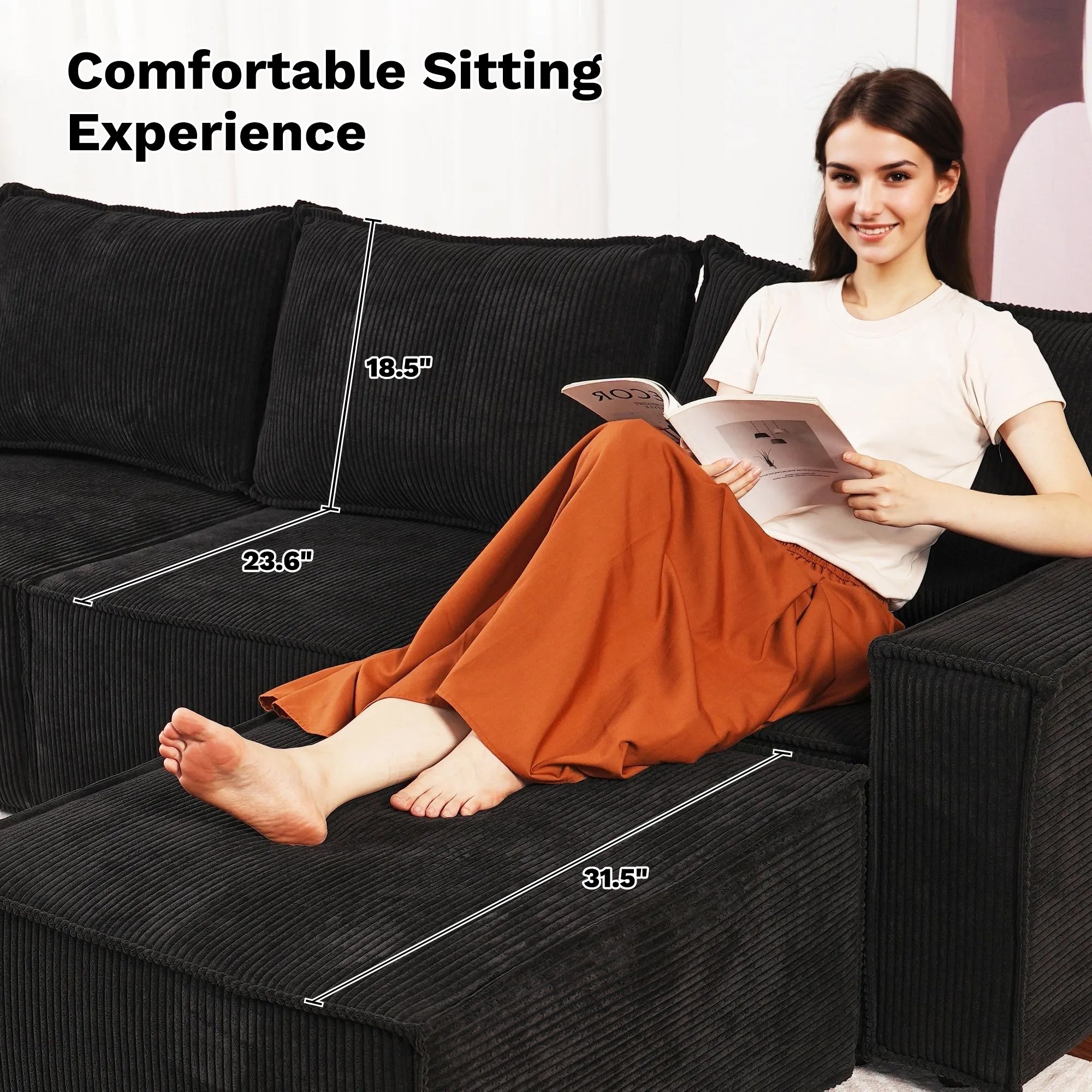 6-Piece Modular Couch | Corduroy Fabric Sofa