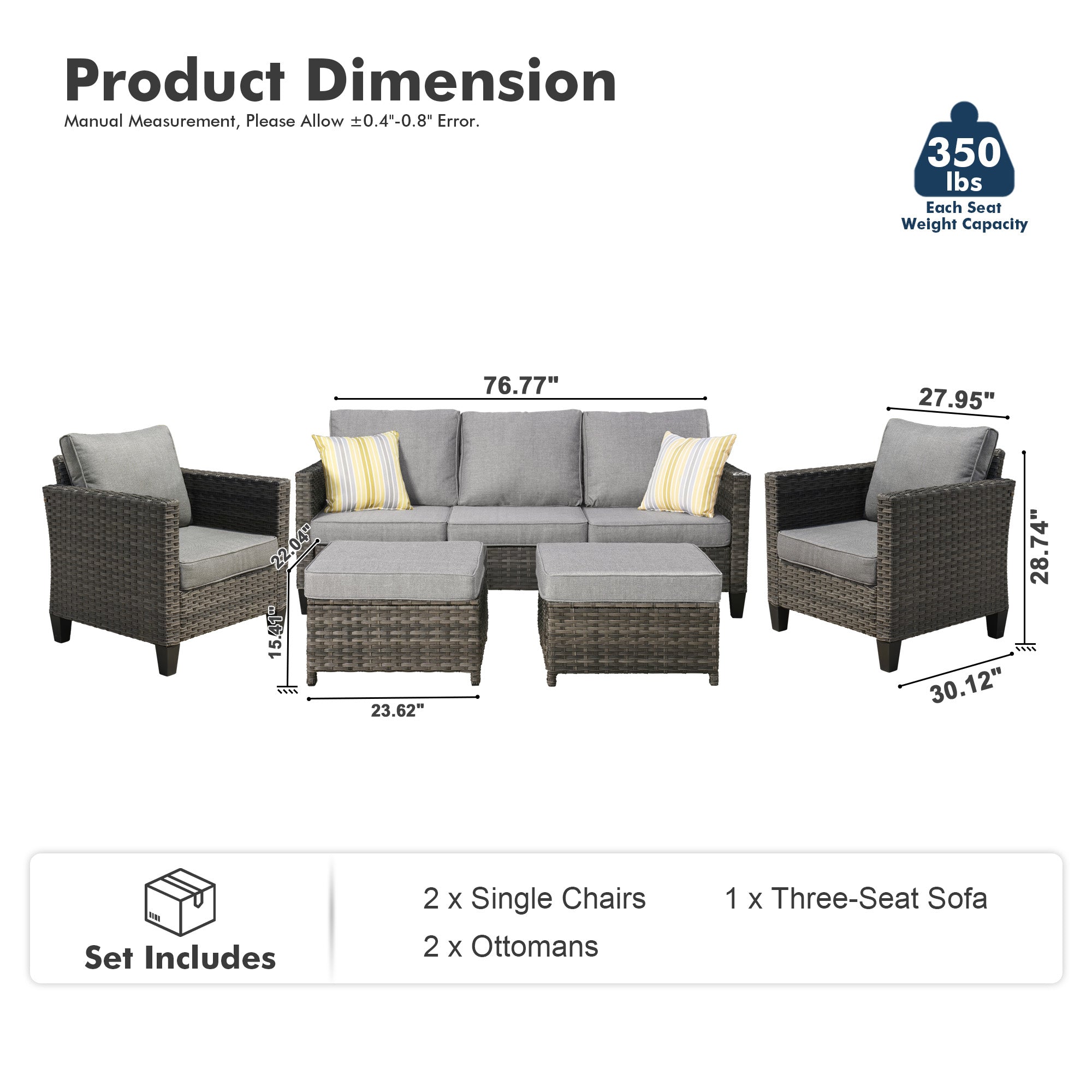 OVIOS Outdoor Patio Furniture Set with Wicker Sofa Loveseat Ottomans and Rocking Chairs