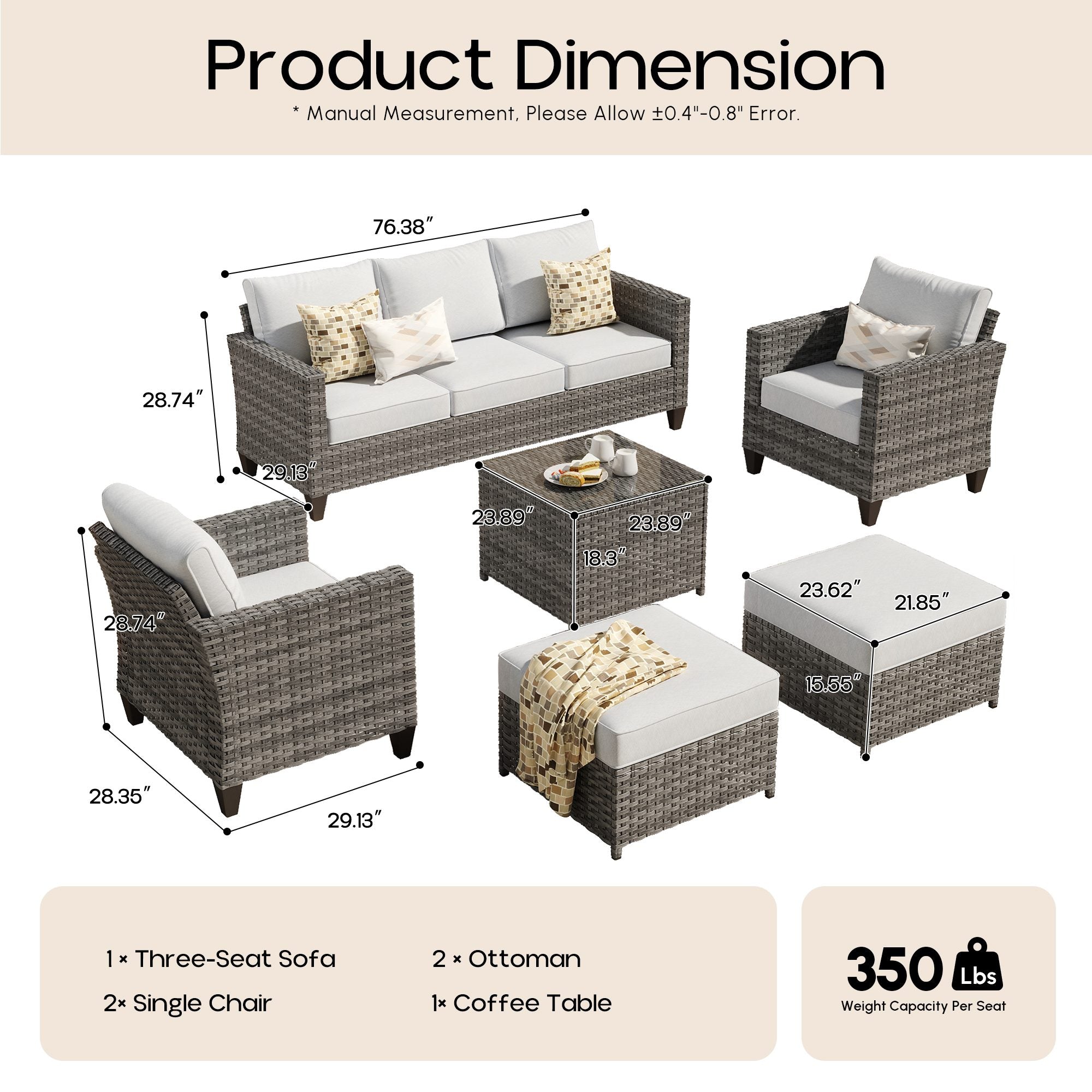 OVIOS Outdoor Patio Furniture Set with Wicker Sofa Loveseat Ottomans and Rocking Chairs