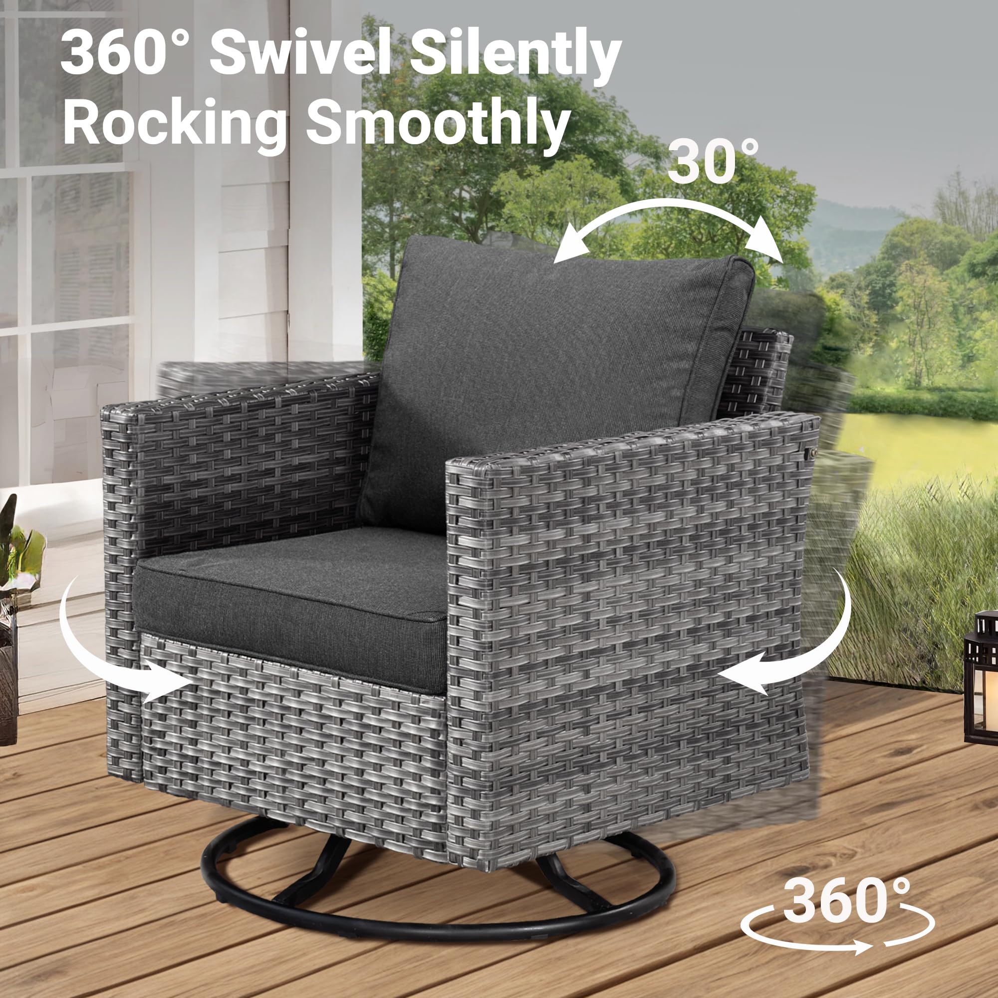 Ovios Patio Conversation Set 8-Piece with Swivel Rocking Chairs and Table