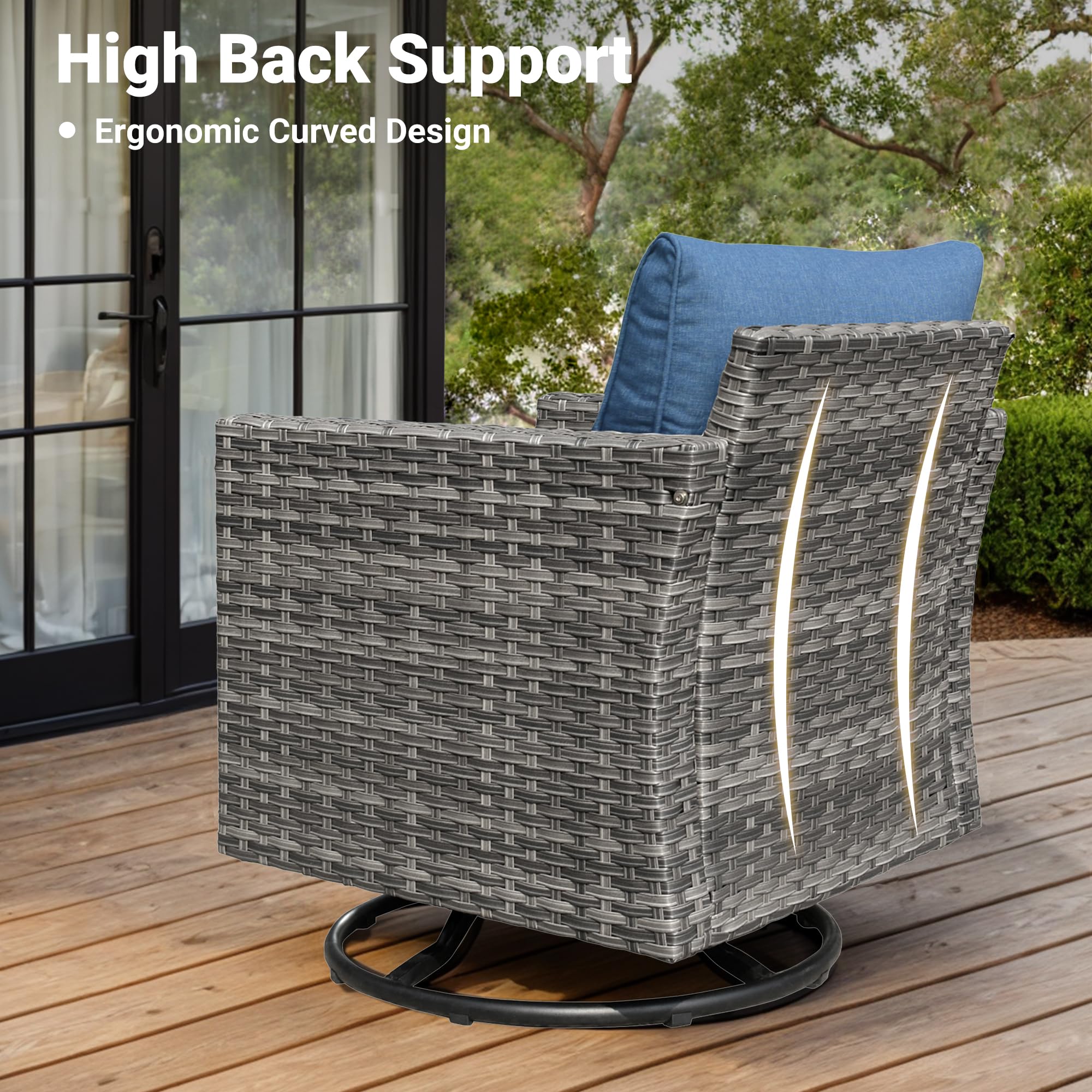 Ovios Patio Conversation Set 8-Piece with Swivel Rocking Chairs and Table
