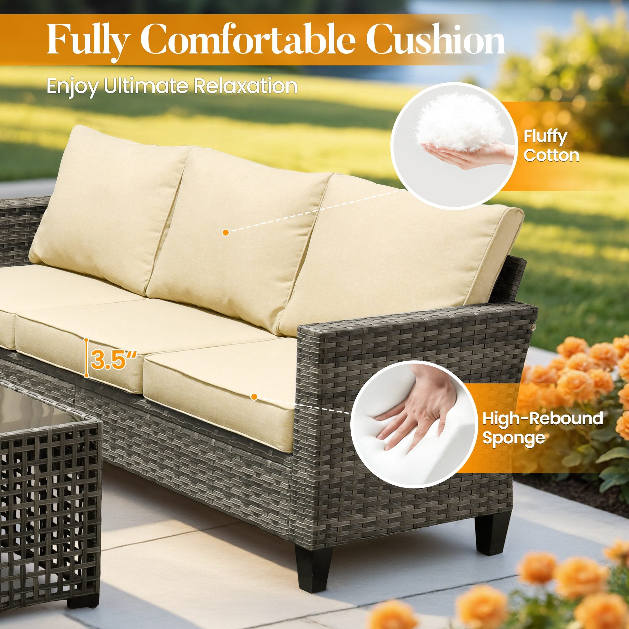 OVIOS Outdoor Patio Furniture Set with Wicker Sofa Loveseat Ottomans and Rocking Chairs