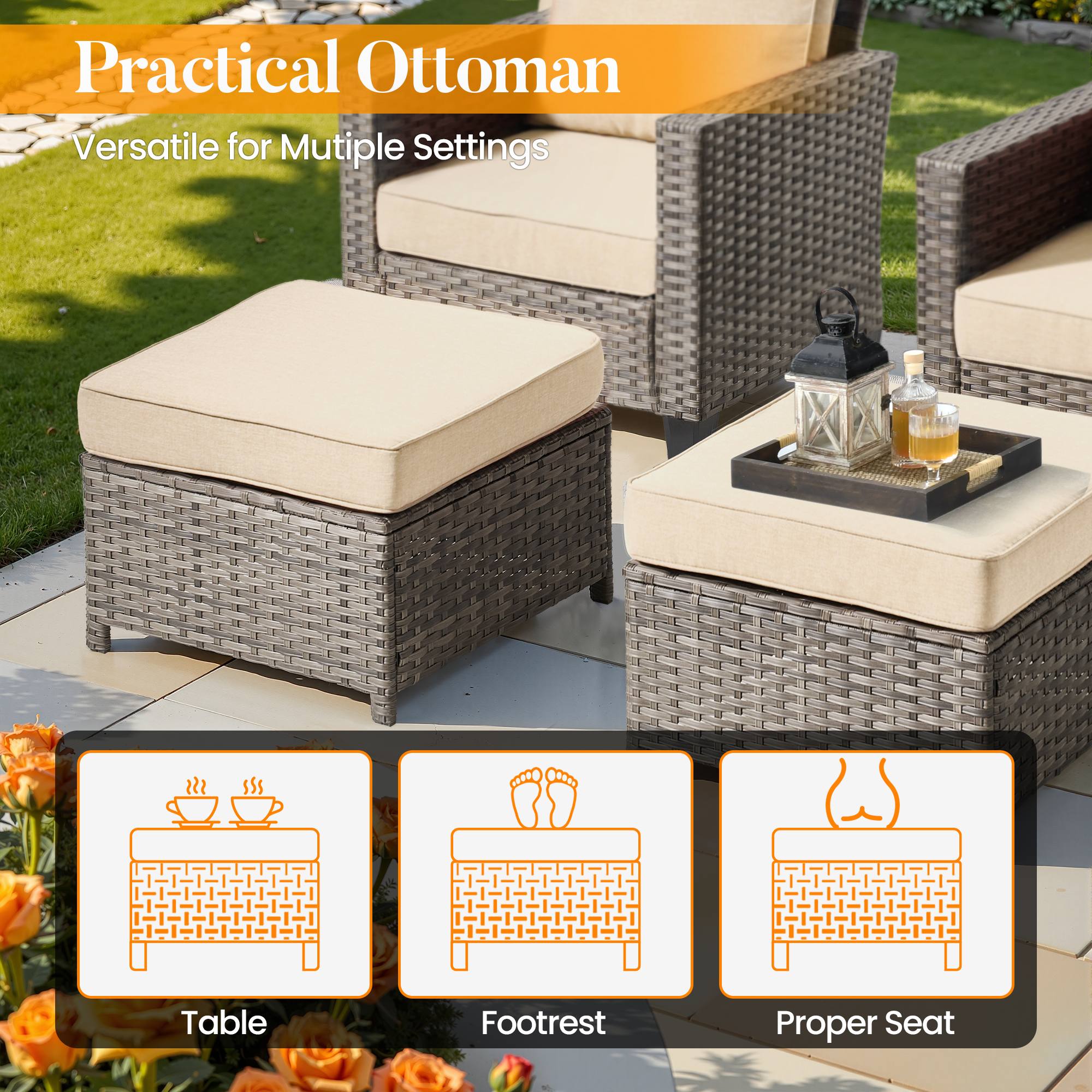 OVIOS Outdoor Patio Furniture Set with Wicker Sofa Loveseat Ottomans and Rocking Chairs